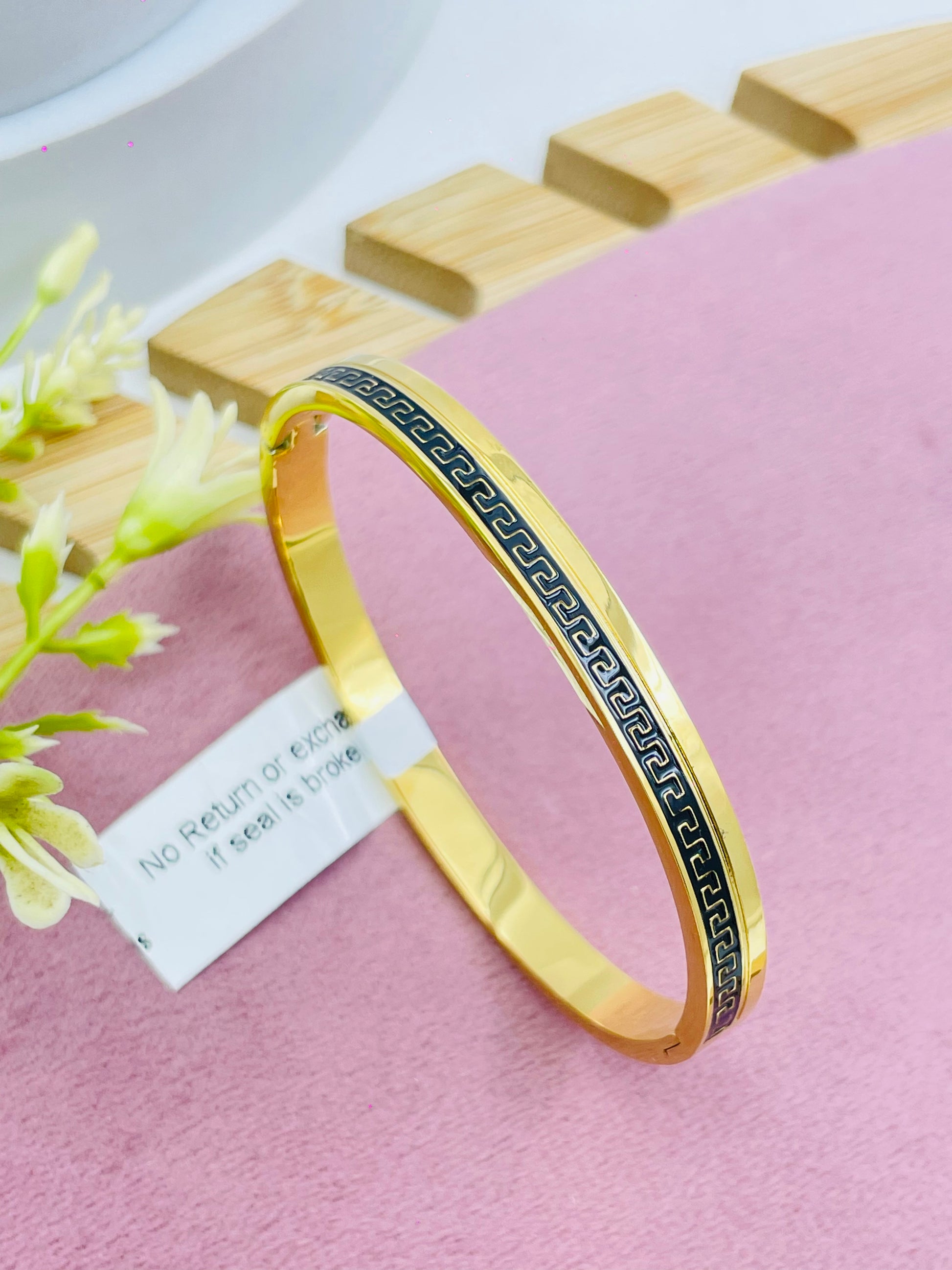 Elegant Gold and Black Greek Key Bangle