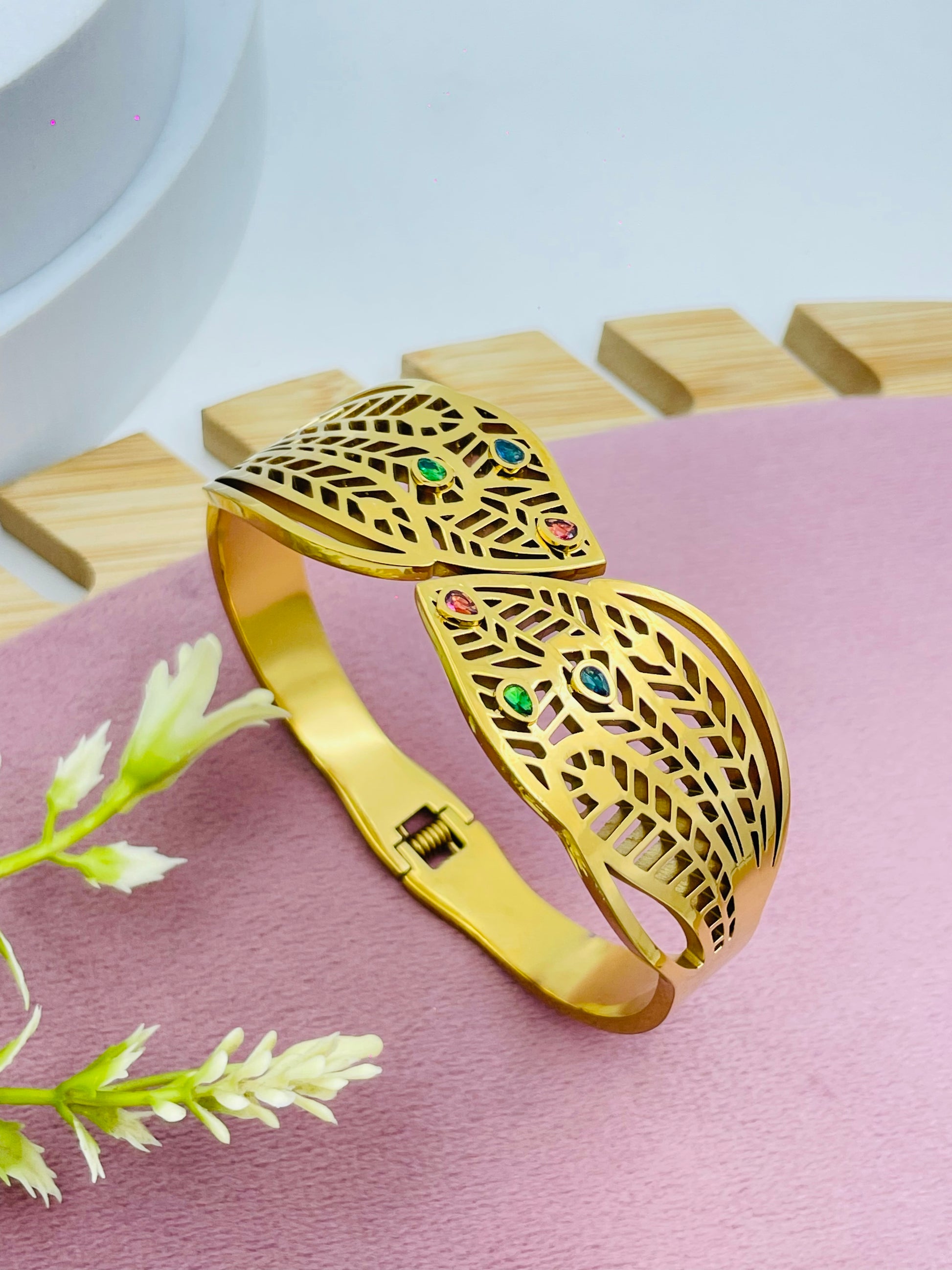 Elegant Gold Plated Filigree Bracelet with Gem Accents