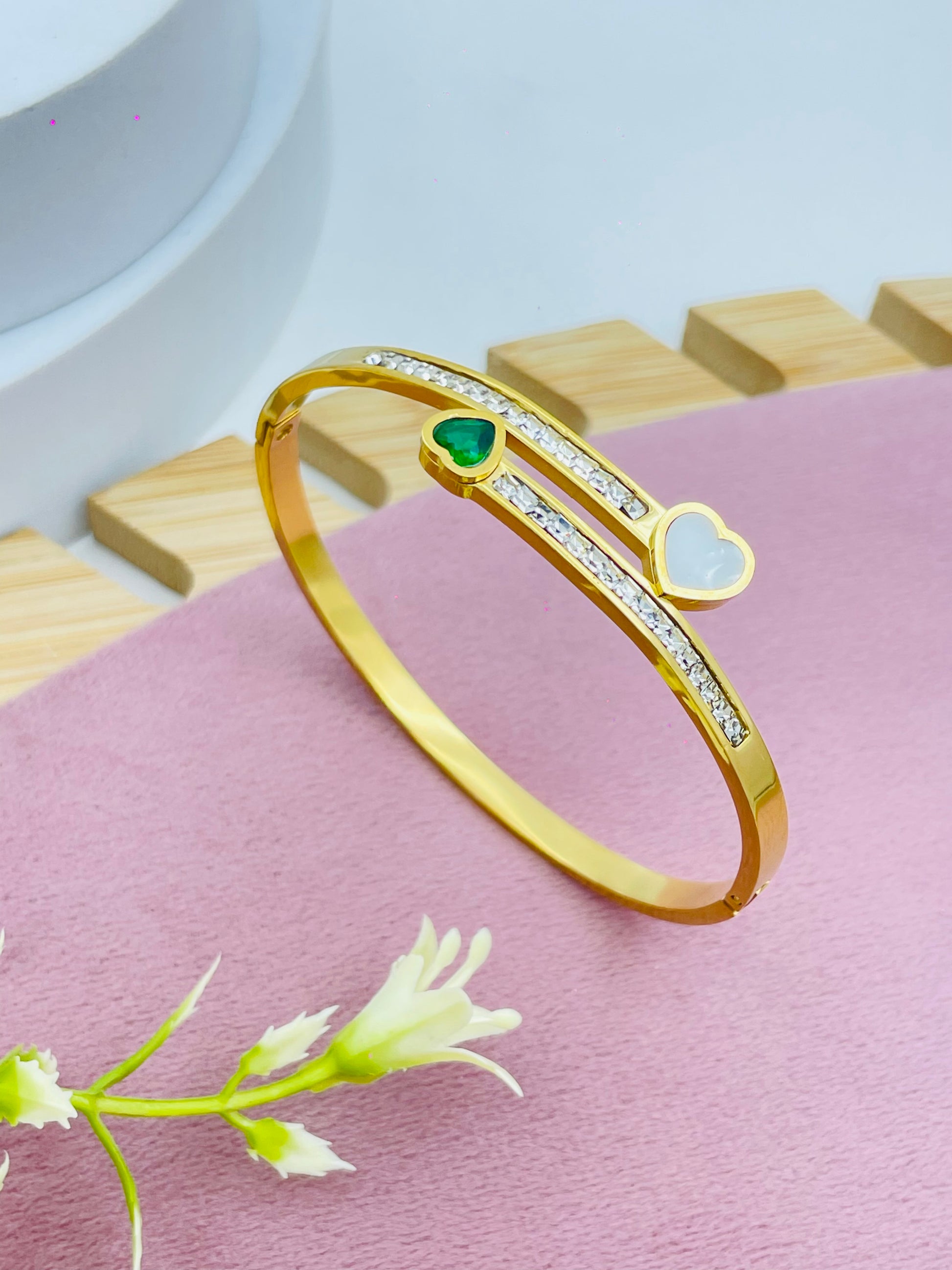 GoldPlated Heart Bangle with CZ Stones