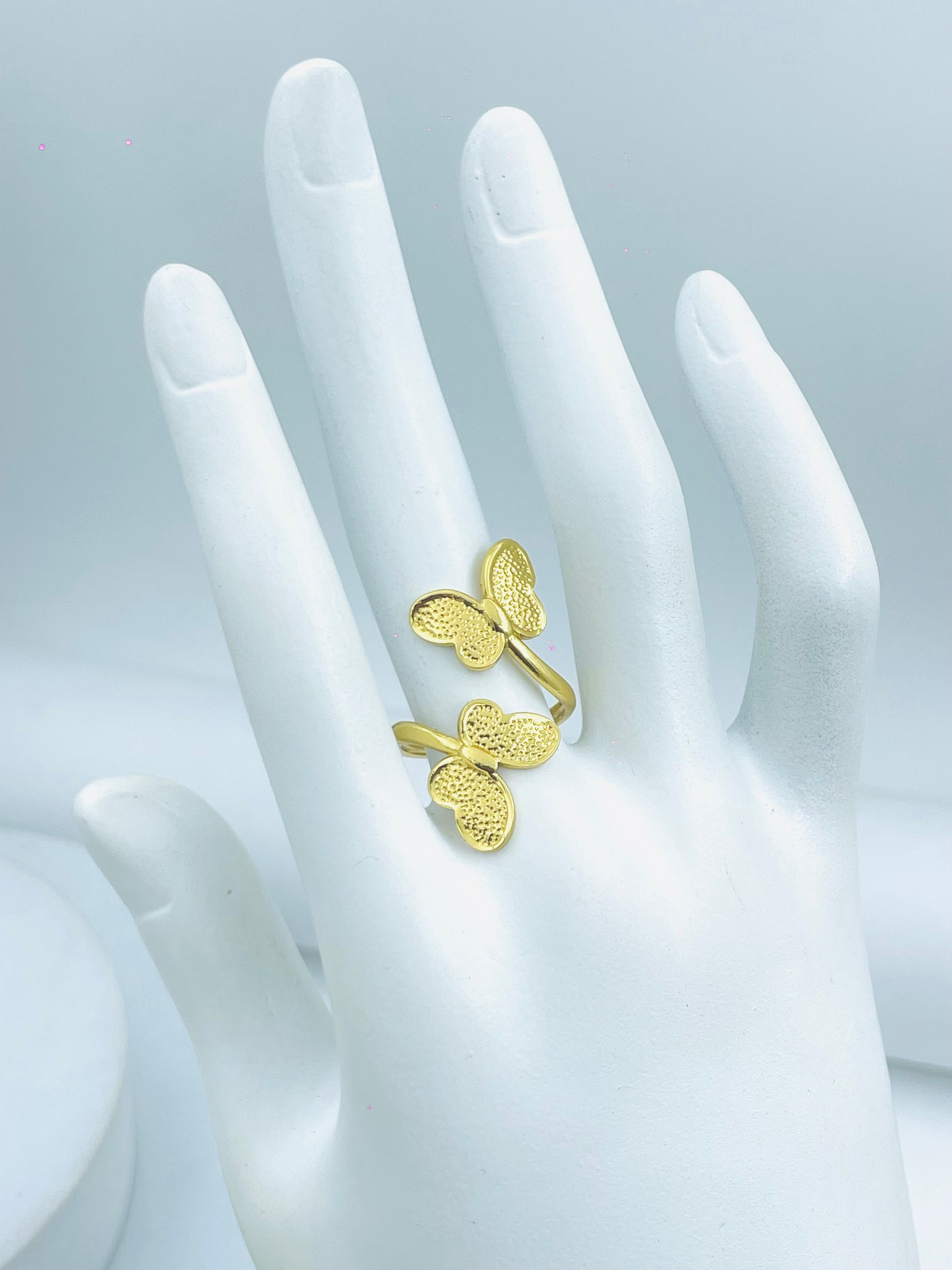 Elegant Gold Dual Butterfly Ring