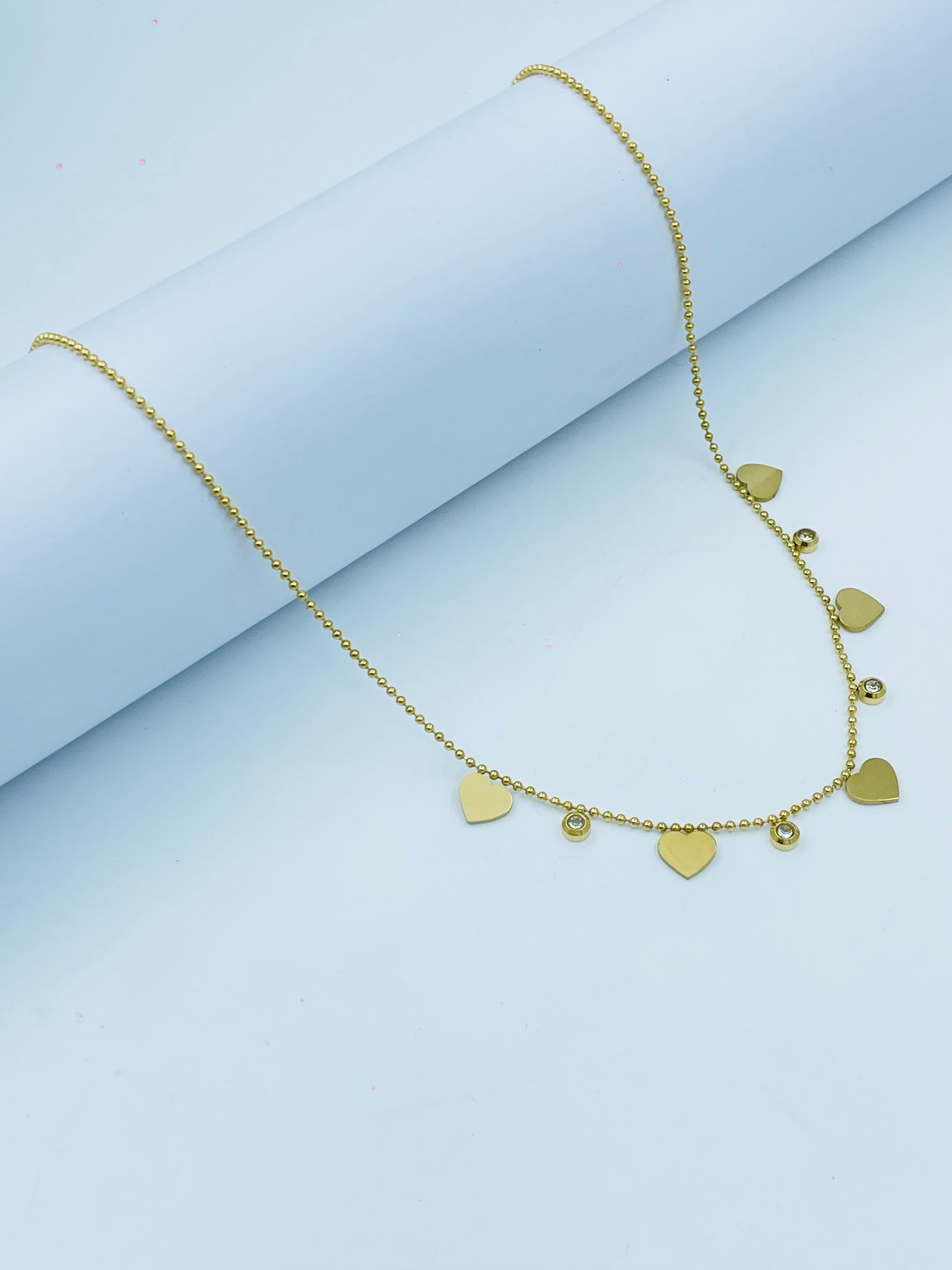 Gold Heart Charm Necklace with Stone Accents – Romantic Jewelry