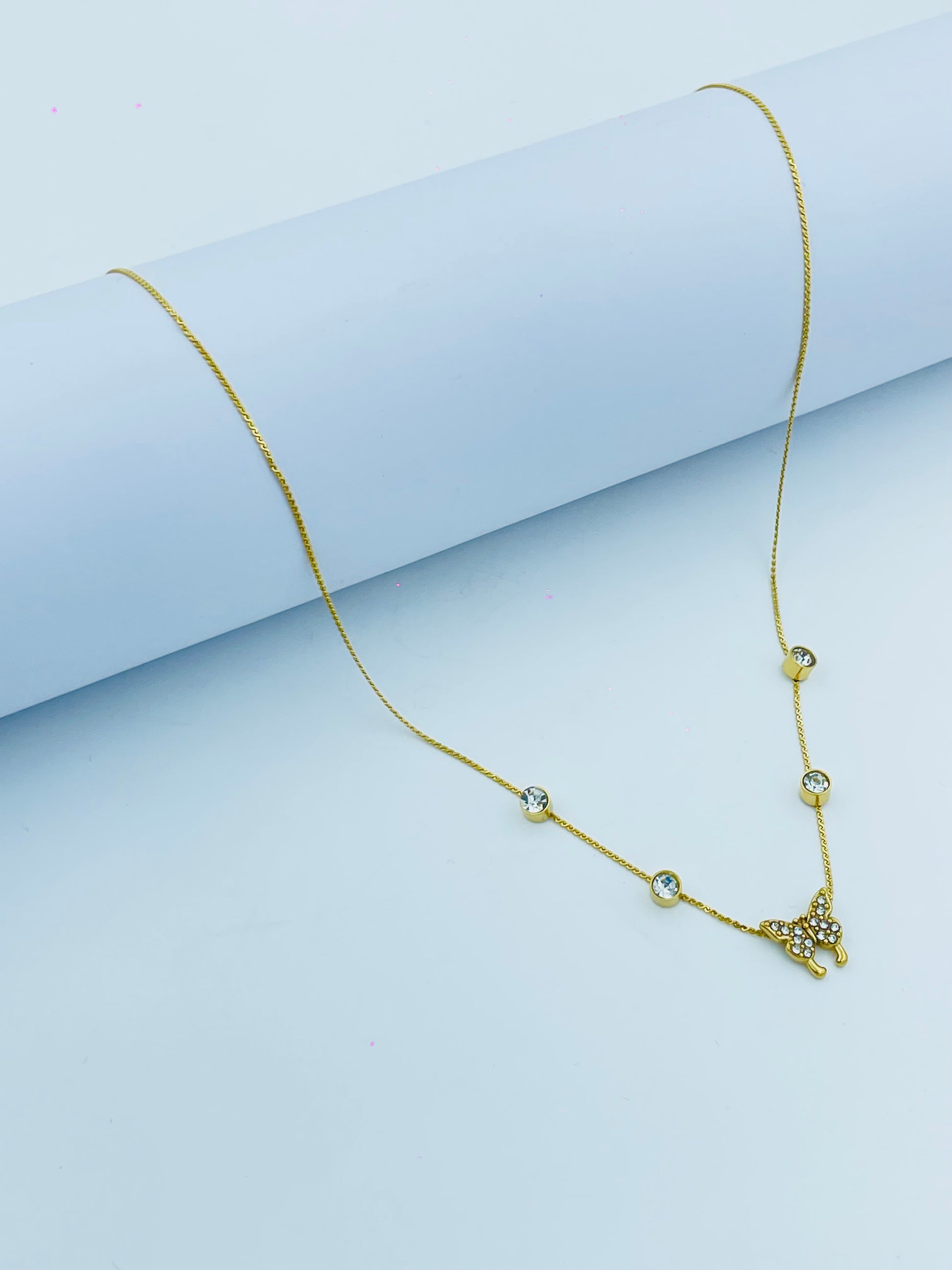Elegant Butterfly Charm Gold Necklace with Gem Accents