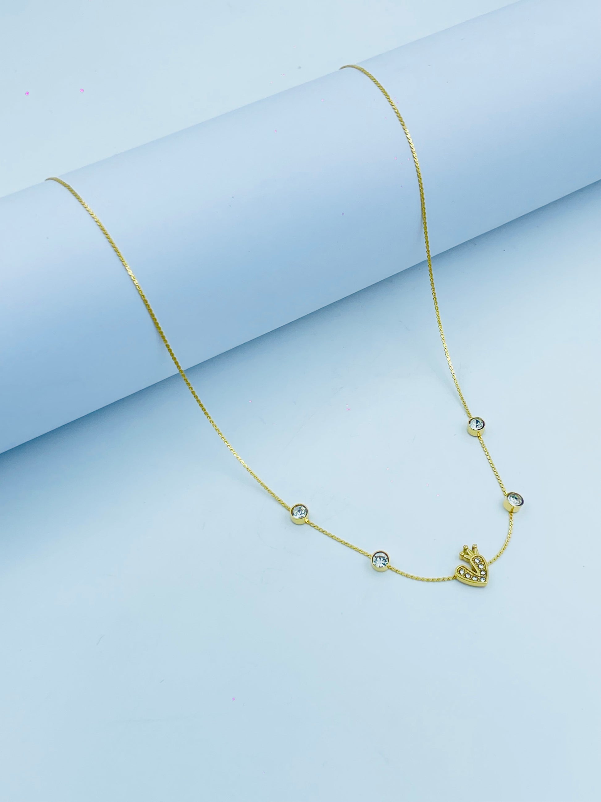 Elegant Gold Crown Pendant Necklace with Gemstones