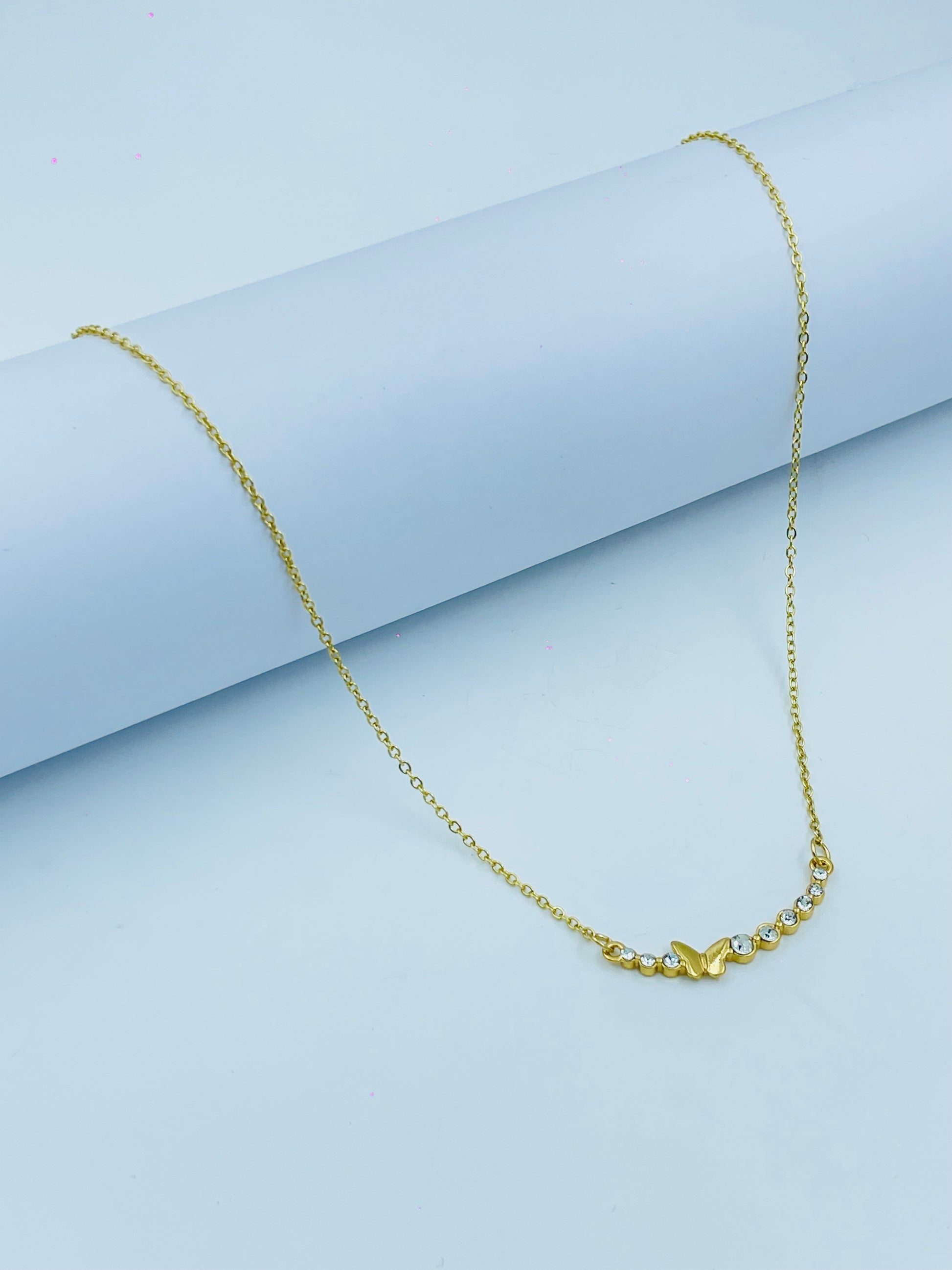 Elegant Gold Plated Butterfly Necklace with Crystals