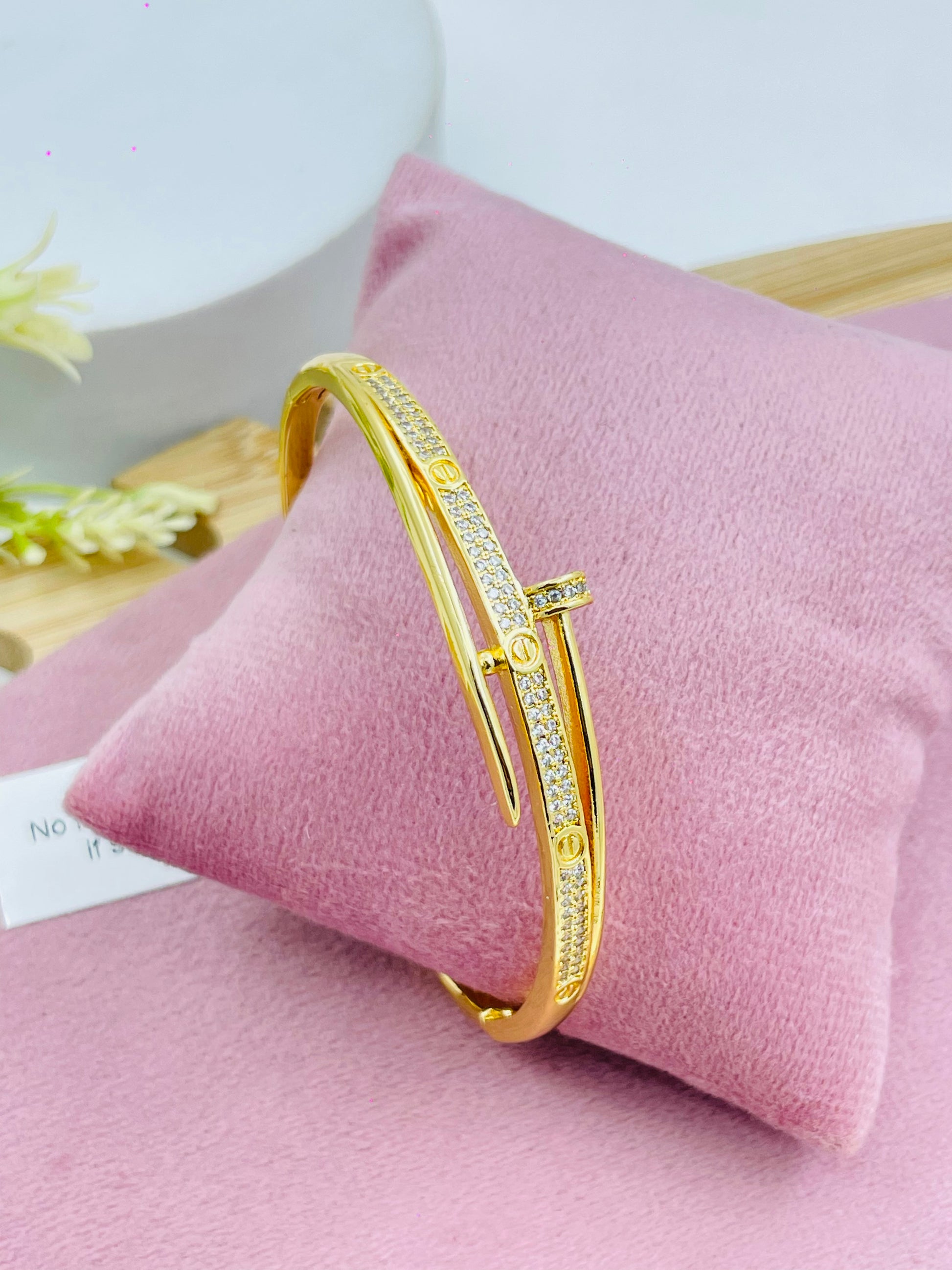 Elegant Gold Nail Bangle with Sparkling Crystals