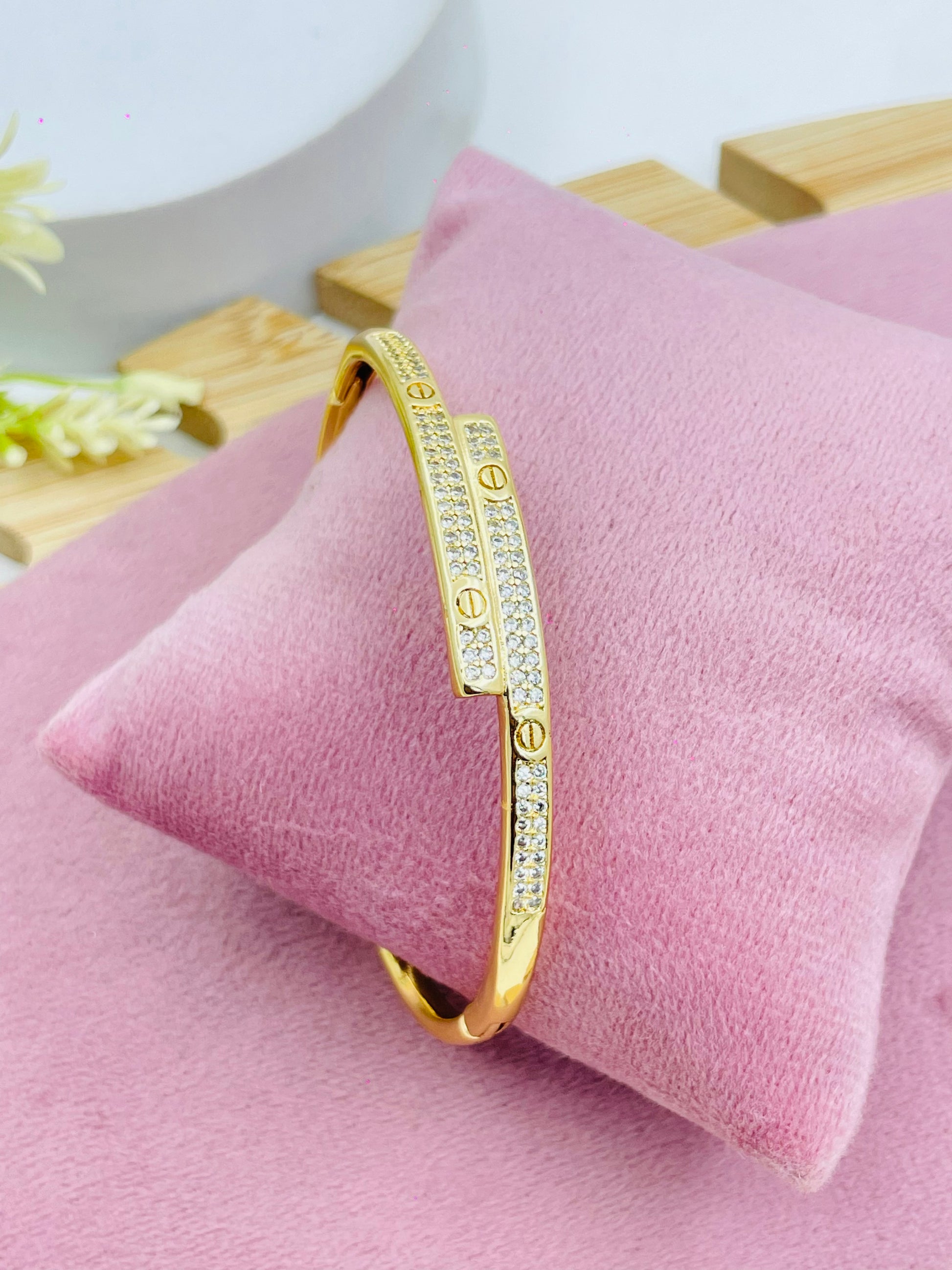 GoldTone Pave Screw Bracelet with Crystals