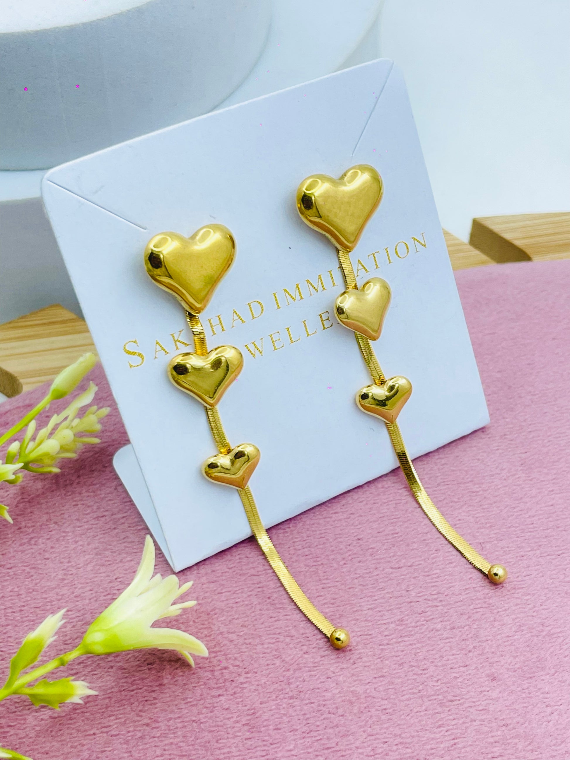 Elegant Gold Heart Drop Earrings  Perfect for Any Occasion
