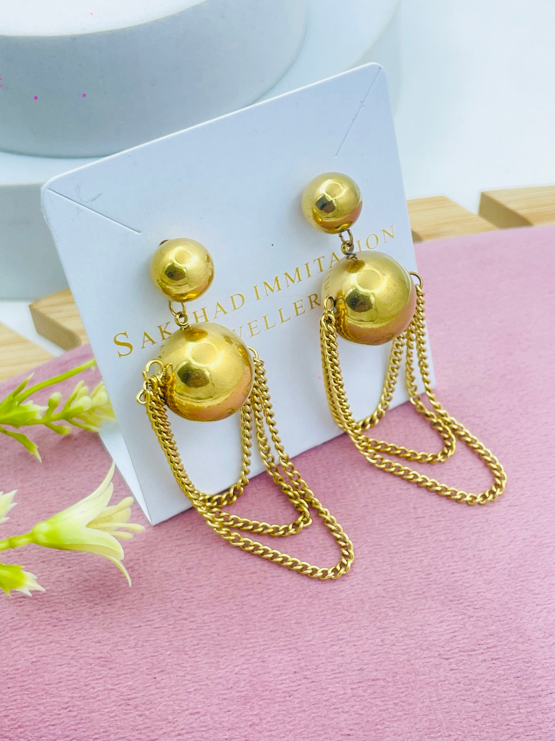 Elegant GoldTone Chain Drop Earrings