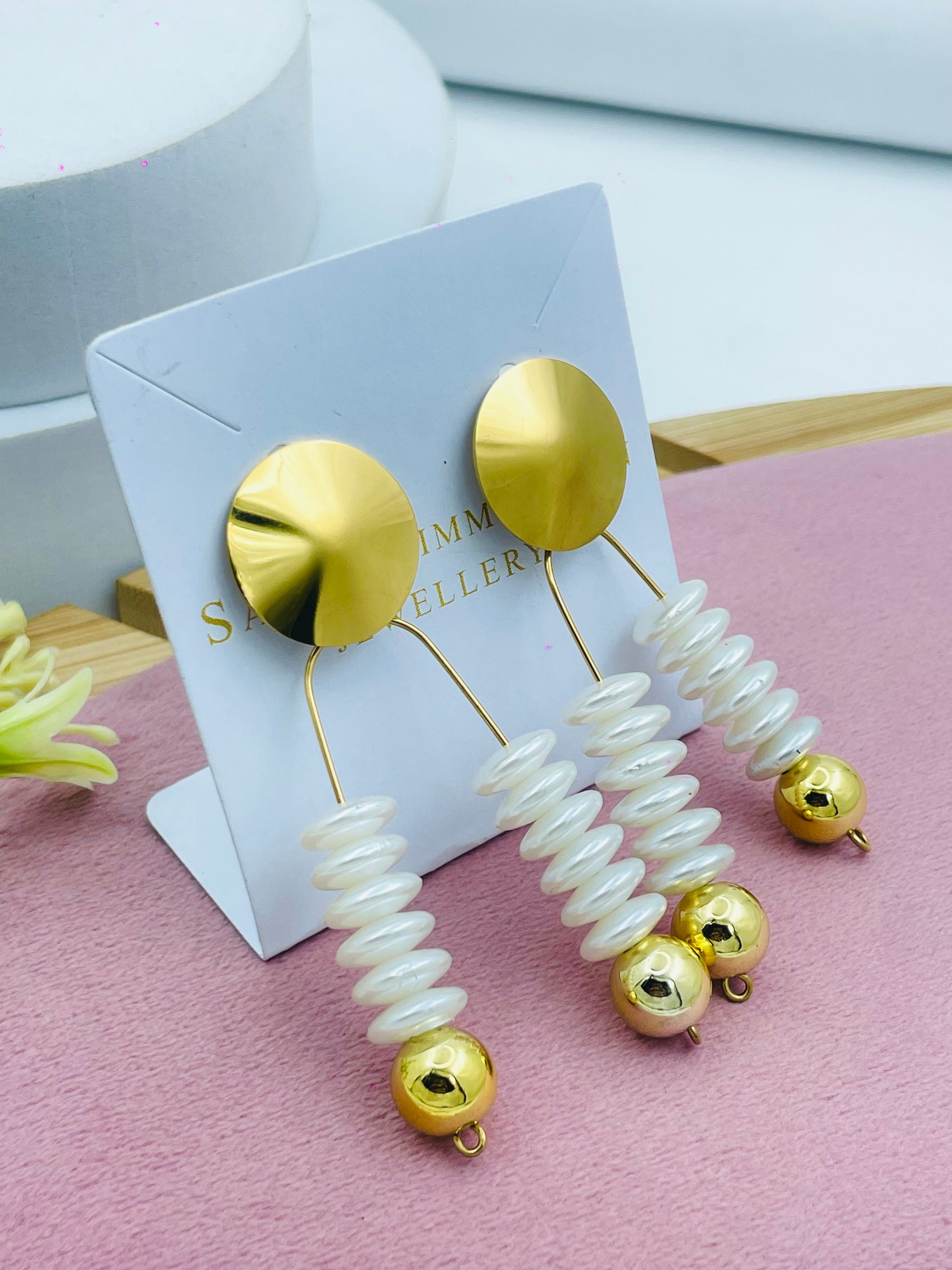 Elegant Gold and Pearl Spiral Drop Earrings