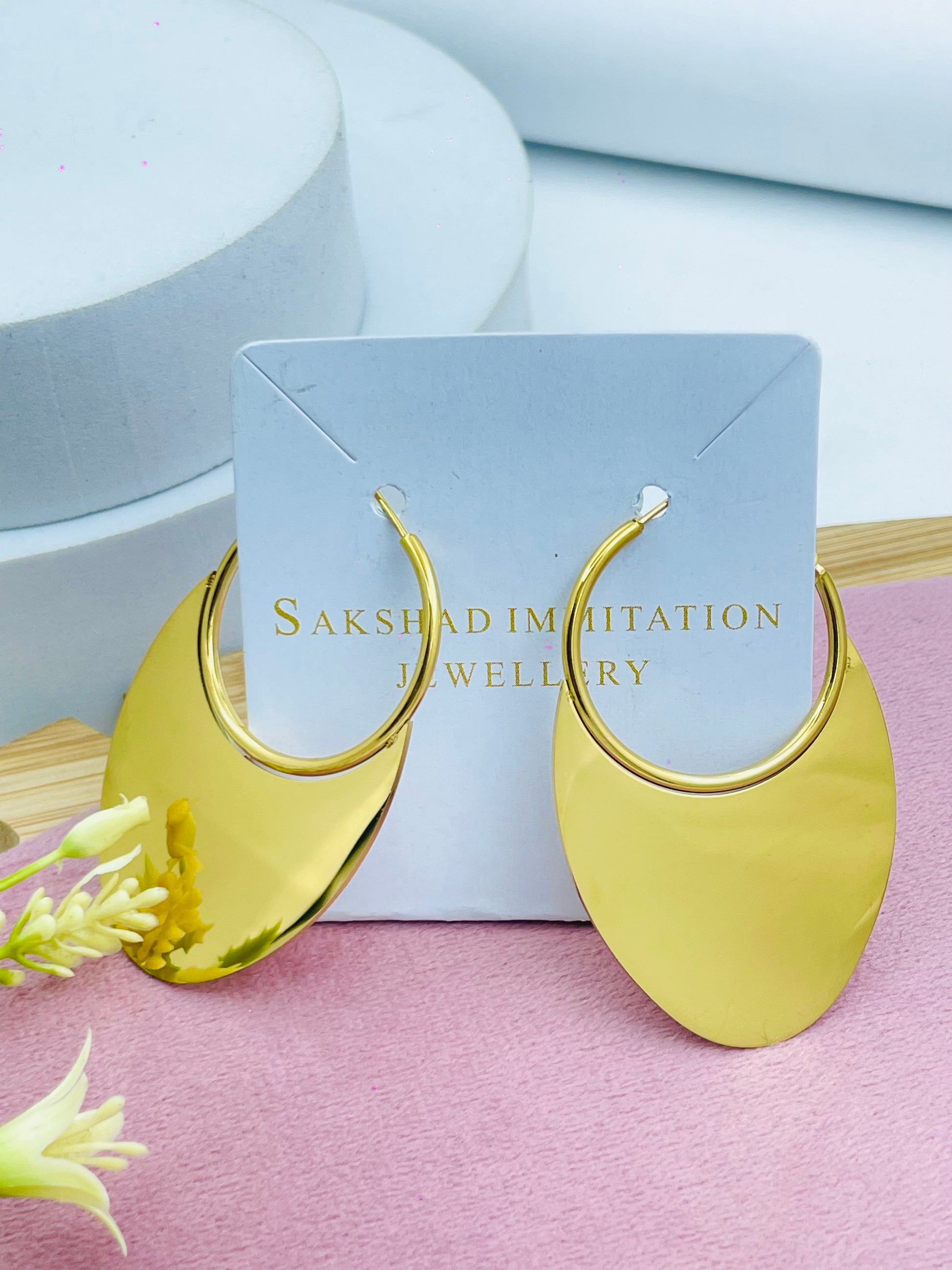 Elegant GoldTone Crescent Hoop Earrings