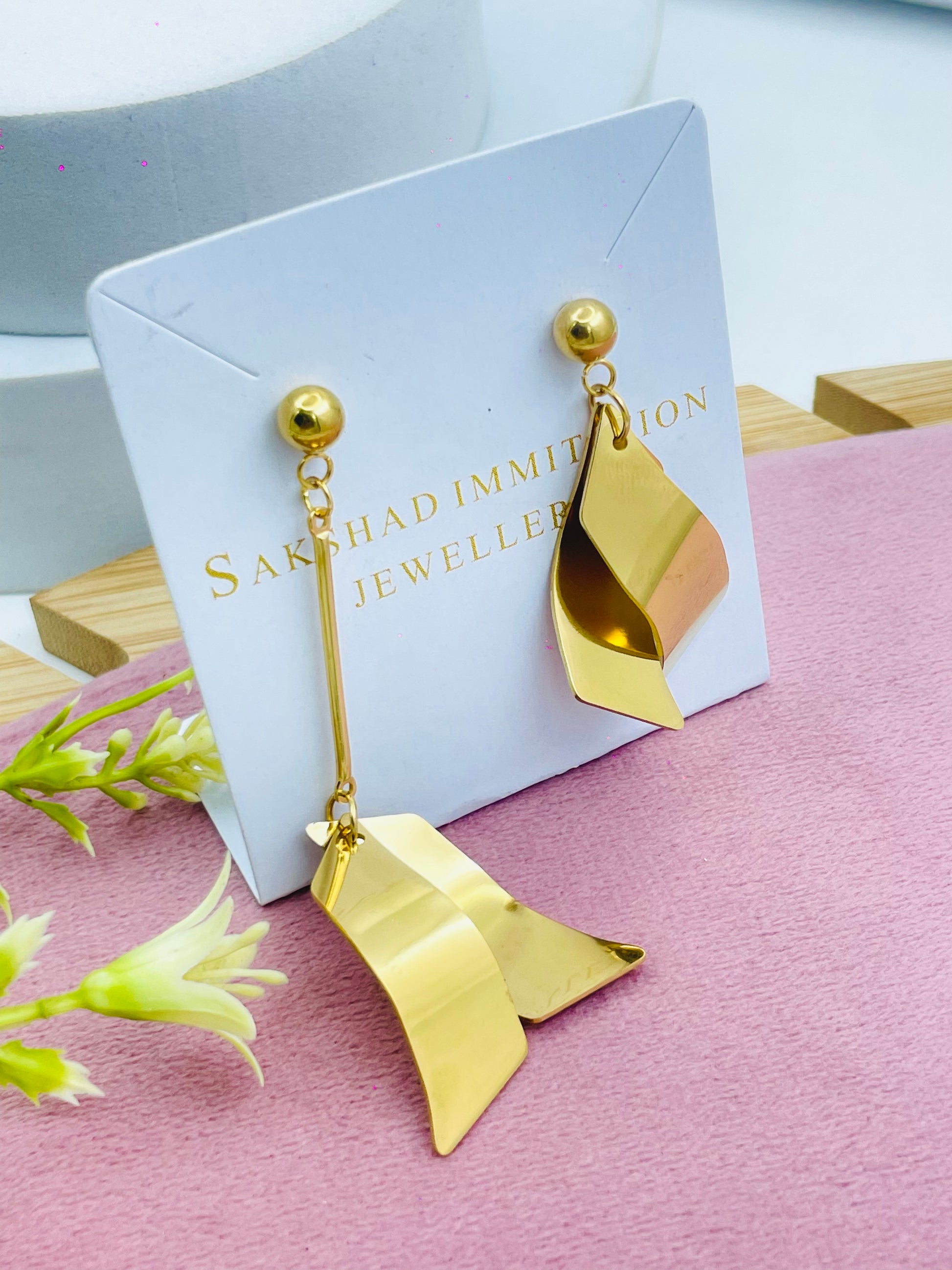 Elegant GoldTone Abstract Dangle Earrings