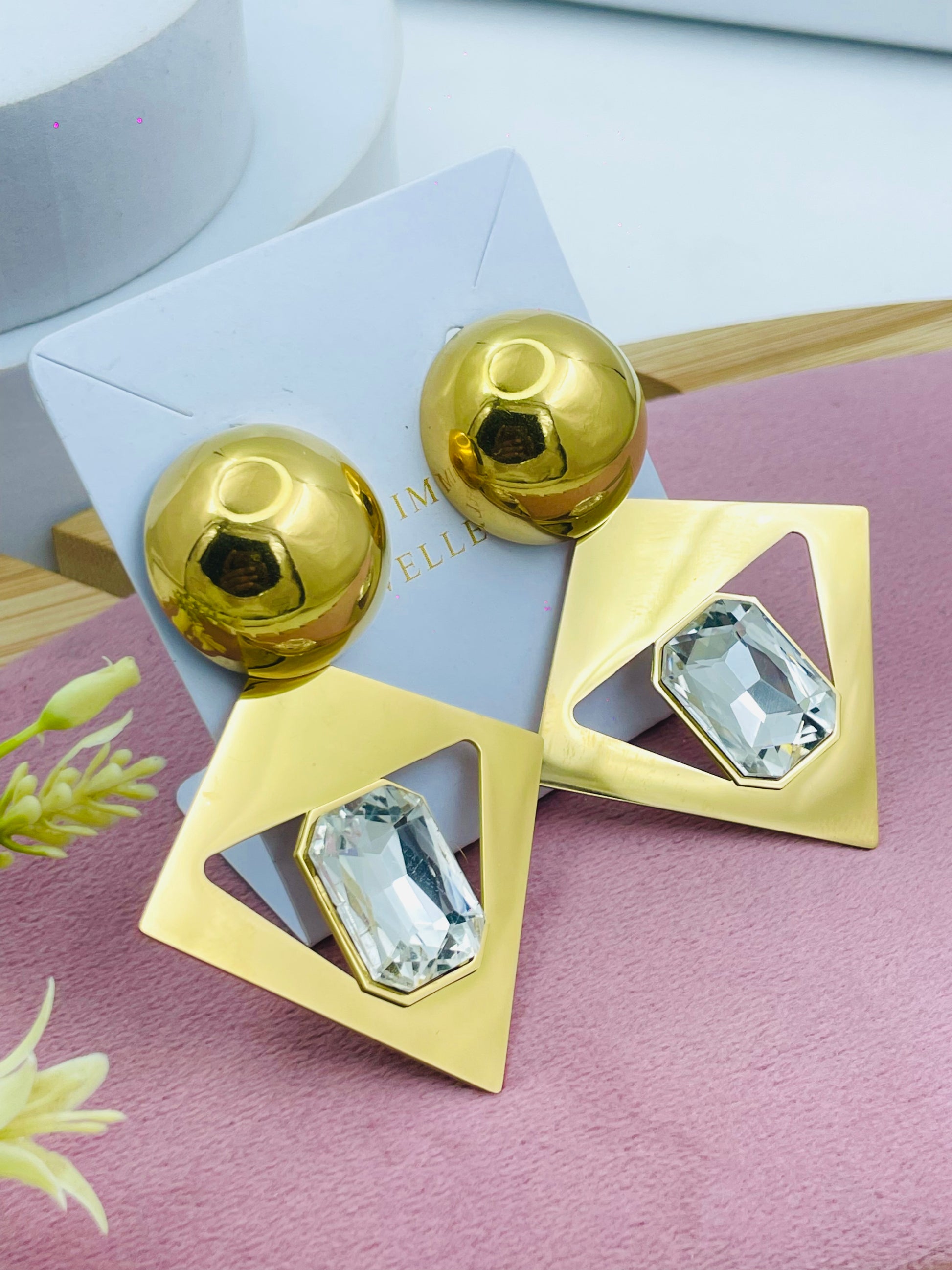 Elegant Geometric Gold and Crystal Earrings