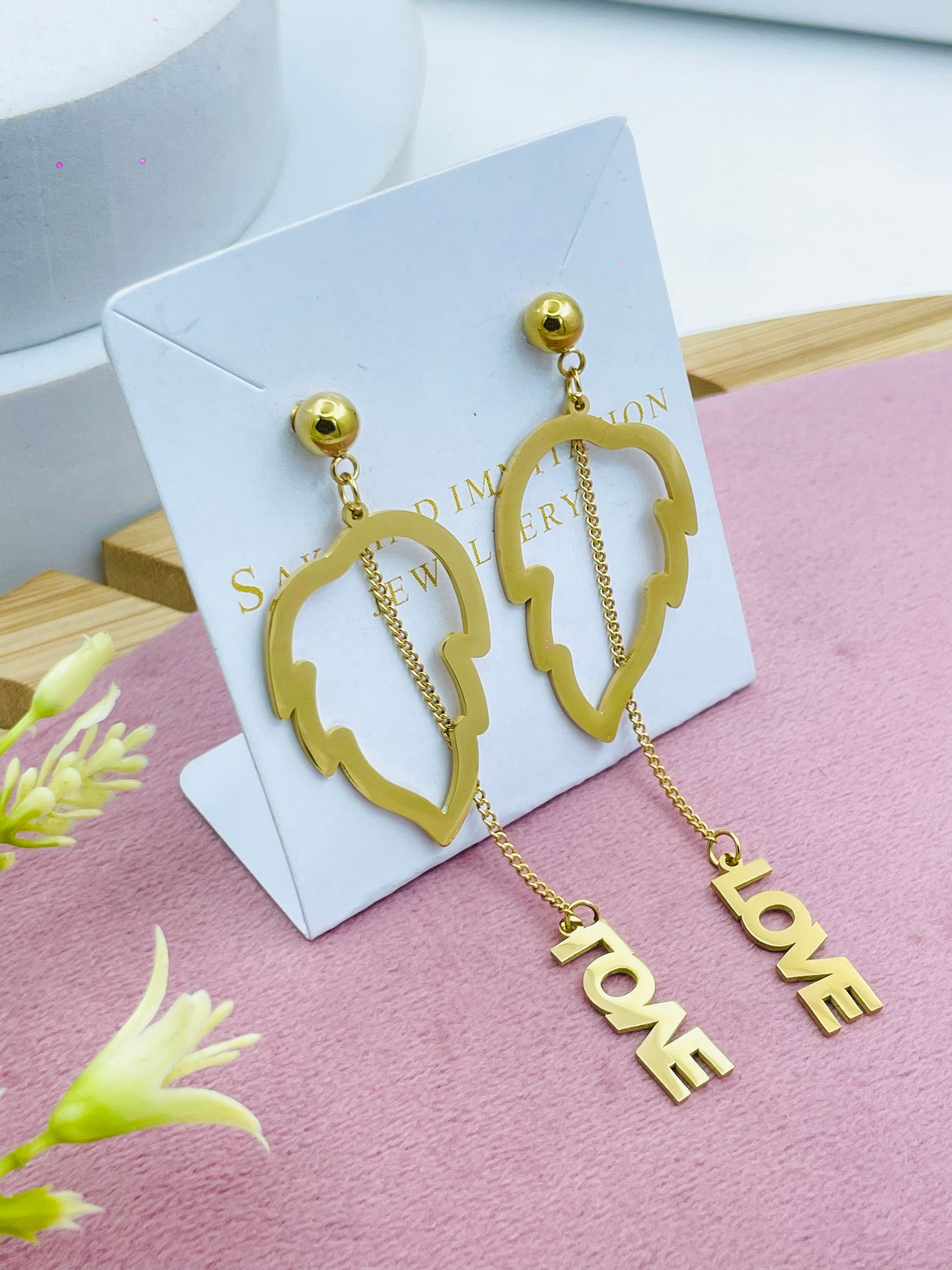 Elegant Gold Leaf LOVE TONE Earrings