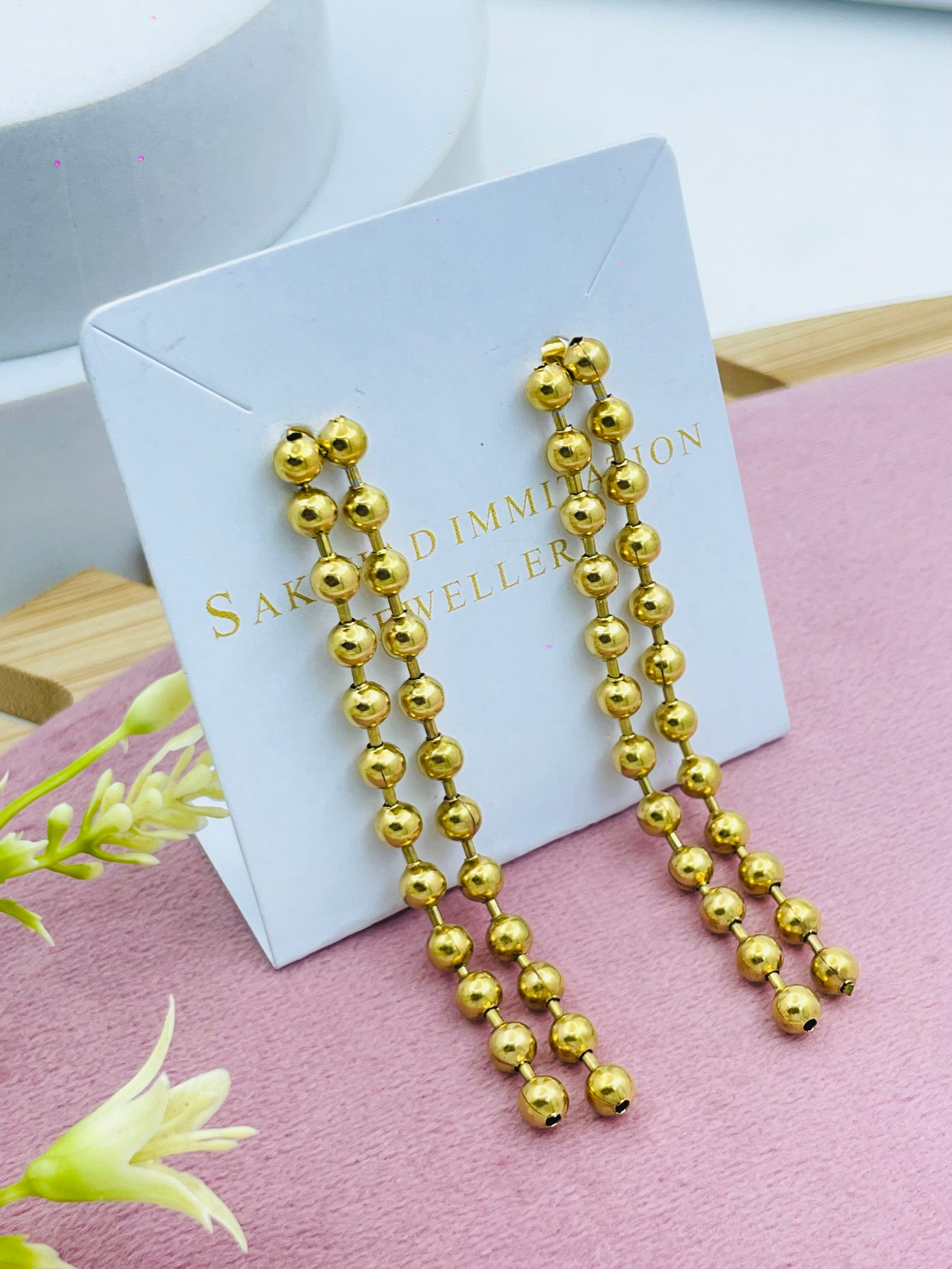 Elegant Gold Beaded Drop Earrings