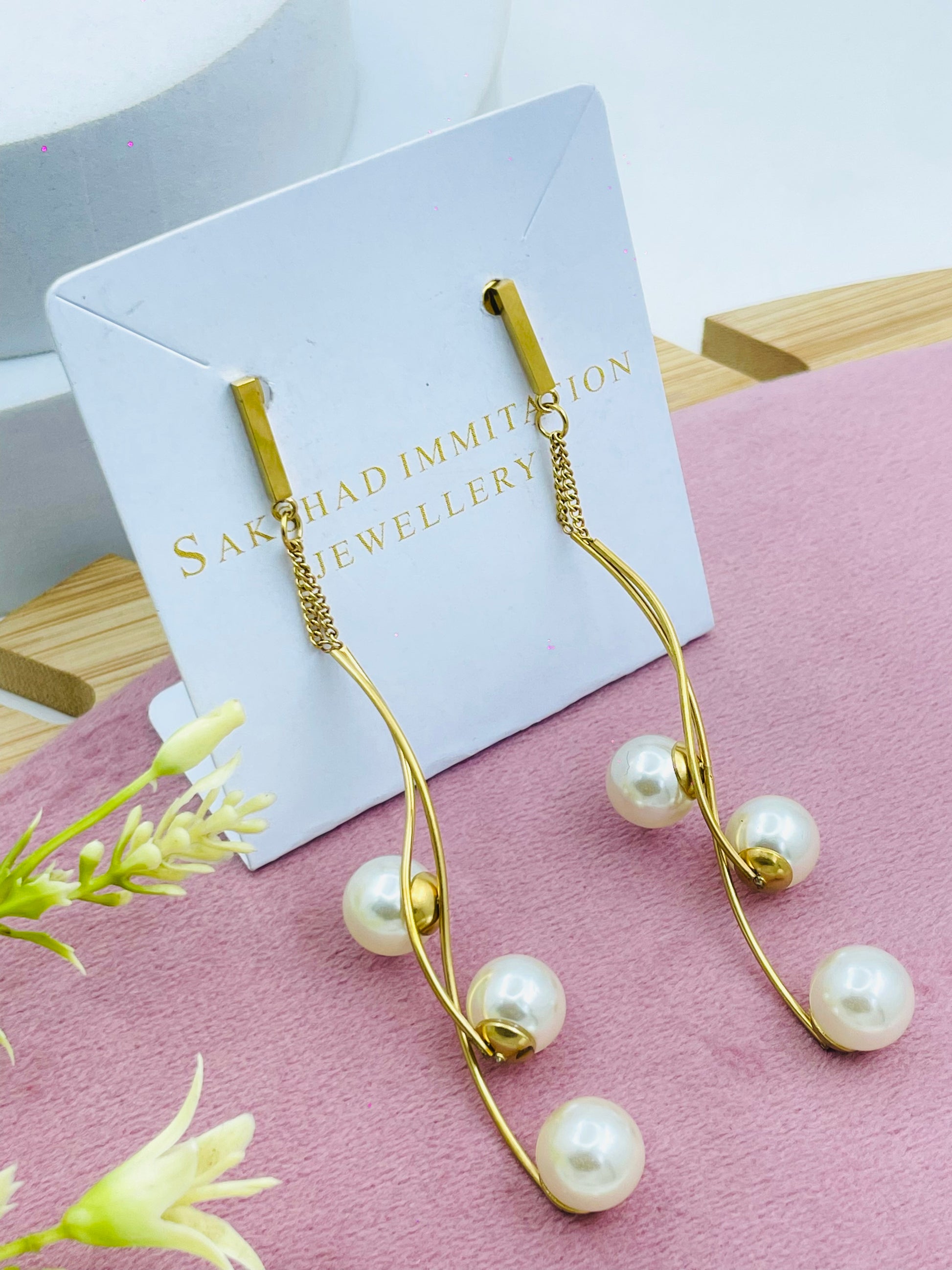 Elegant Gold Pearl Drop Earrings  Sakshi Imitation Jewellery
