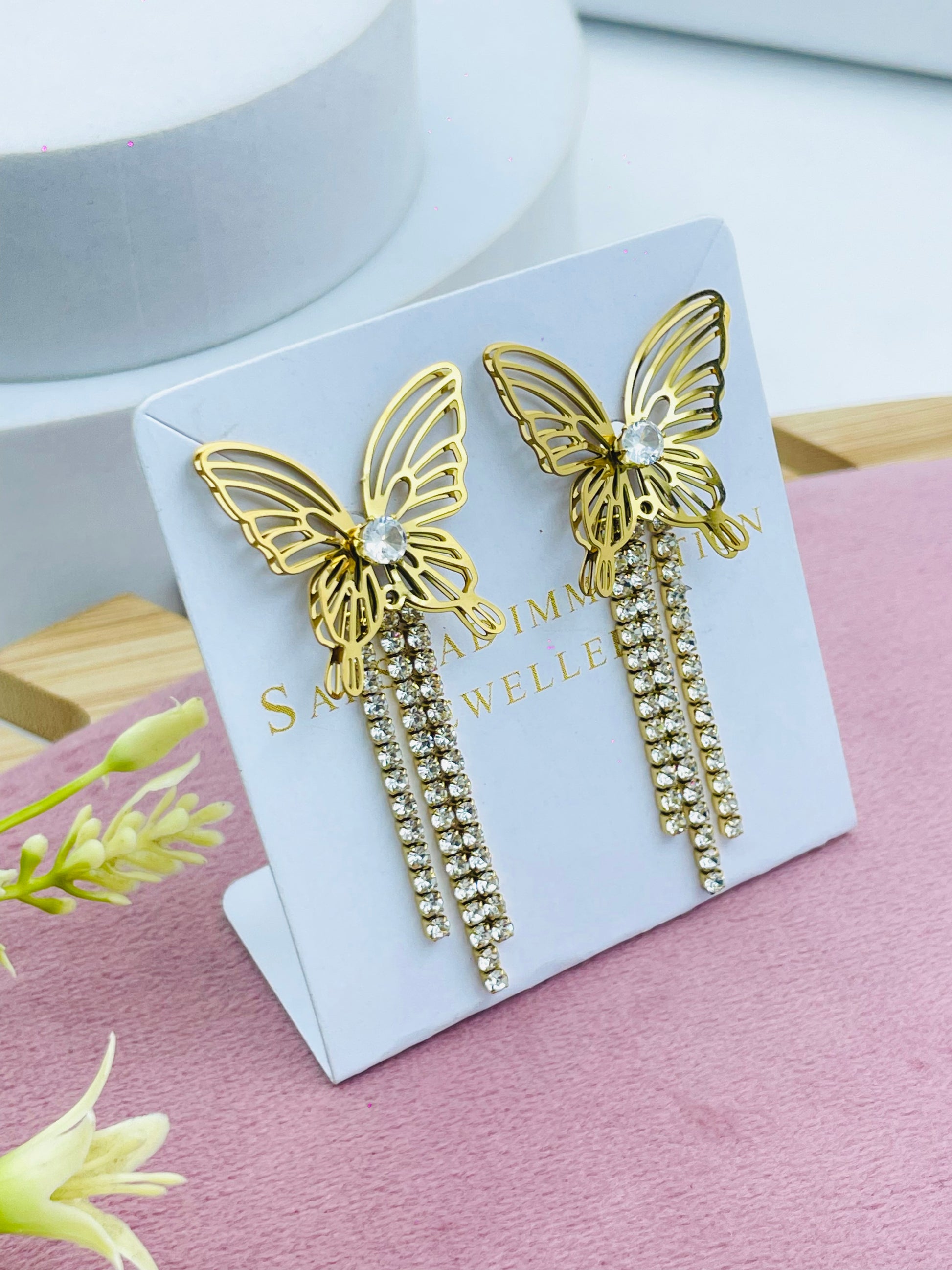 Elegant Gold Butterfly Rhinestone Earrings