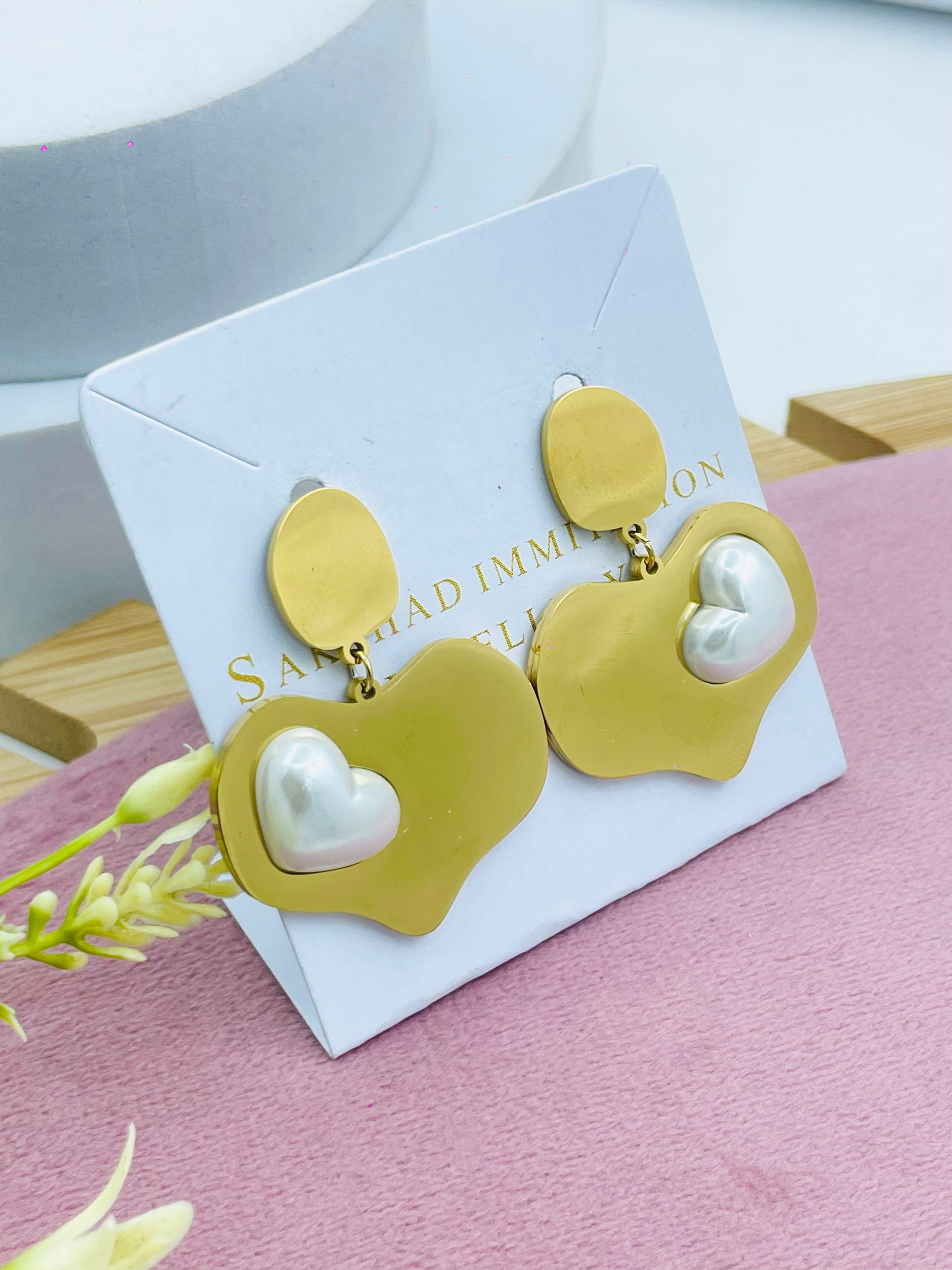 Elegant Gold Abstract Pearl Earrings