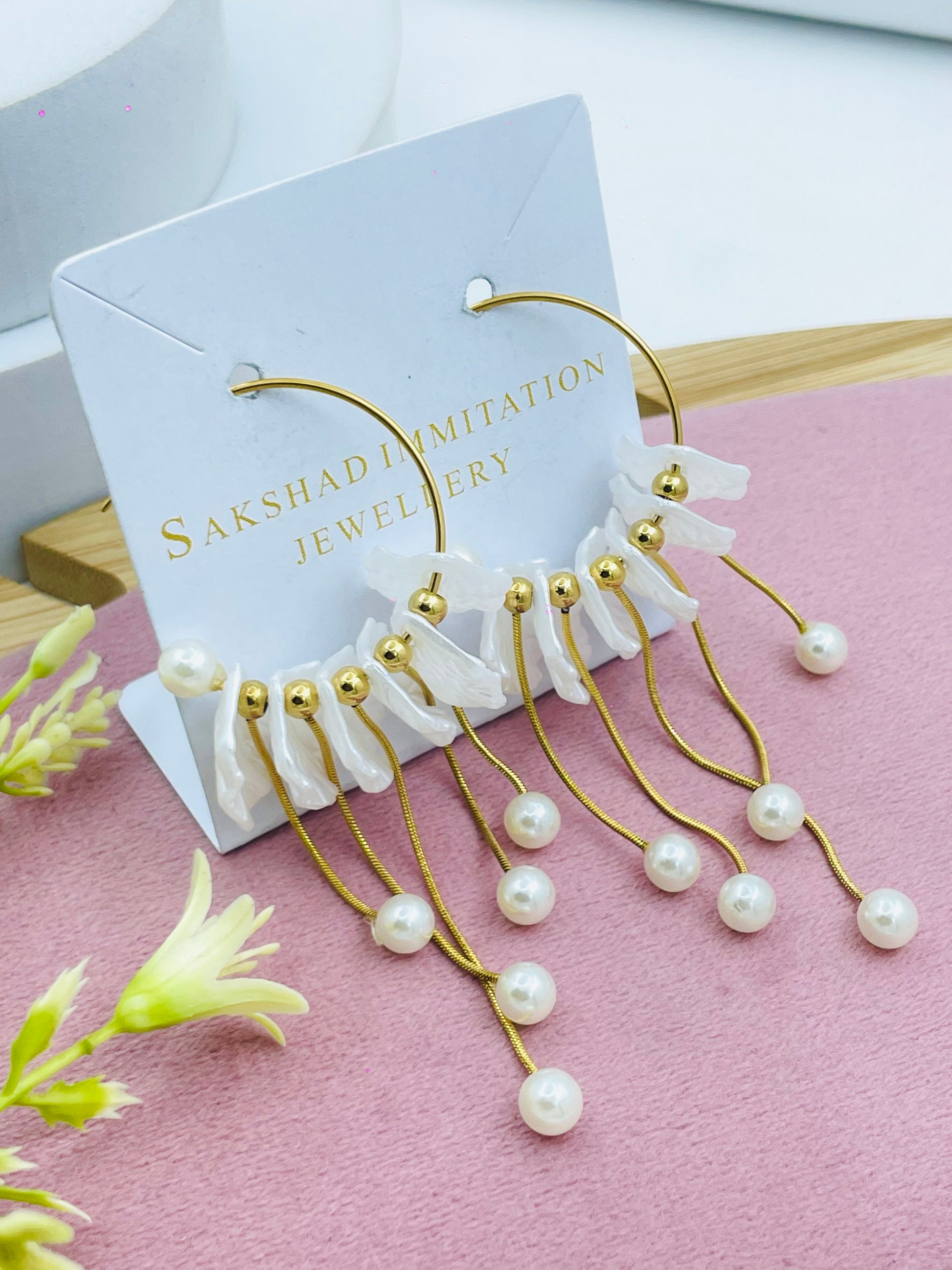 Elegant Gold and Pearl Dangle Earrings  Sakshadi Imitation Jewellery
