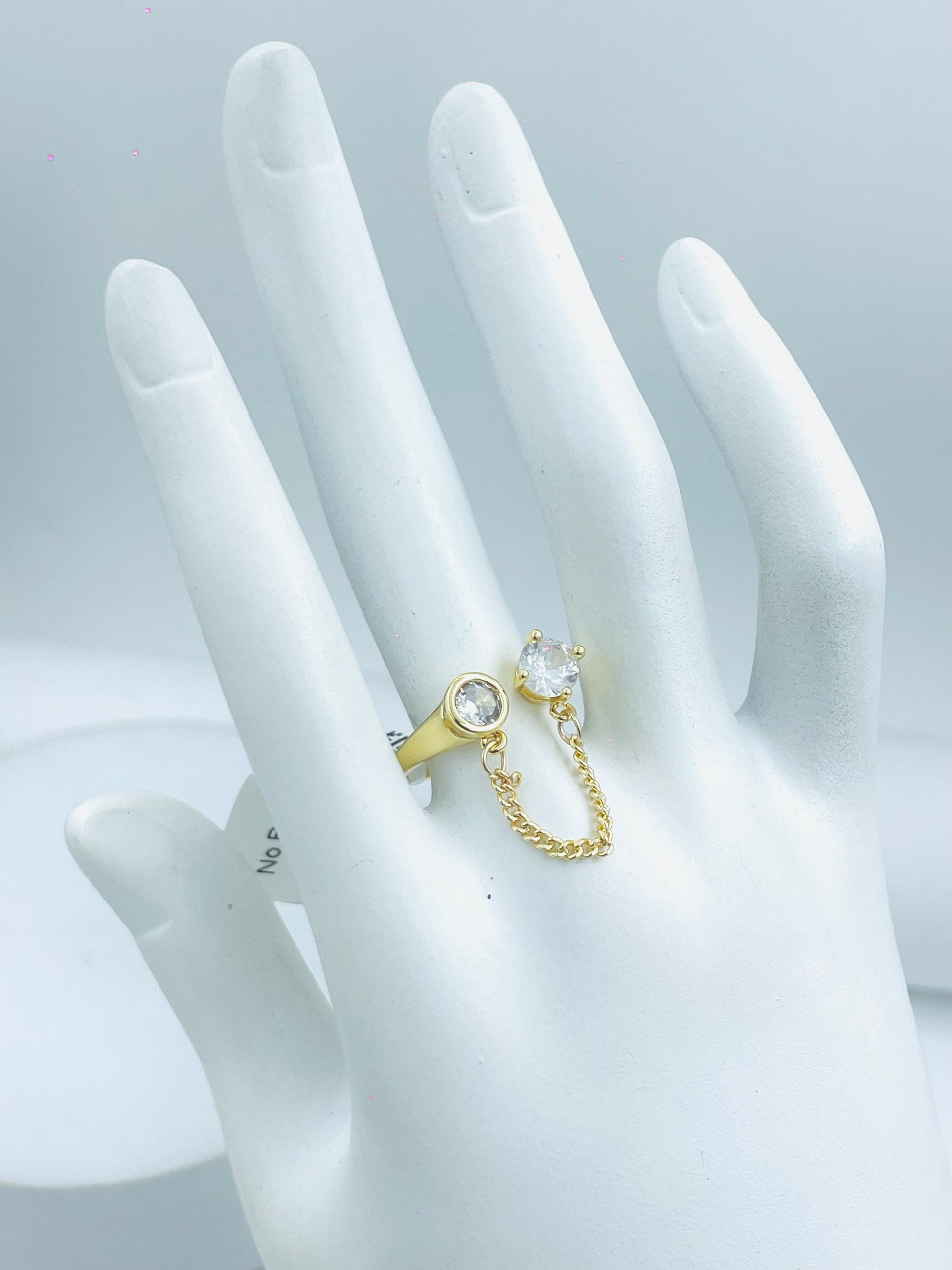 Elegant Gold Chain Double Ring with Crystal Accents