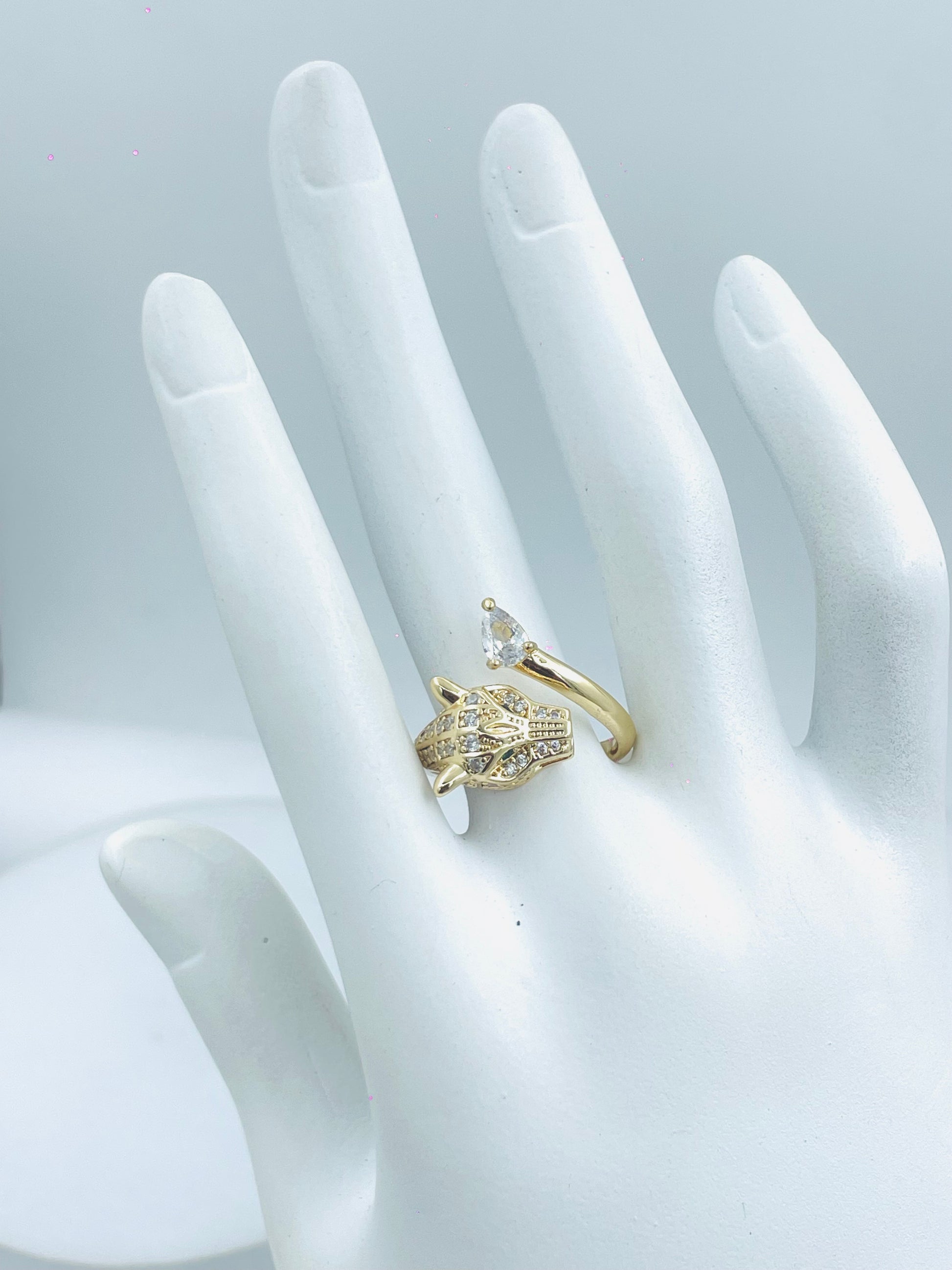 Elegant Gold Leaf Adjustable Ring with Crystal Accents