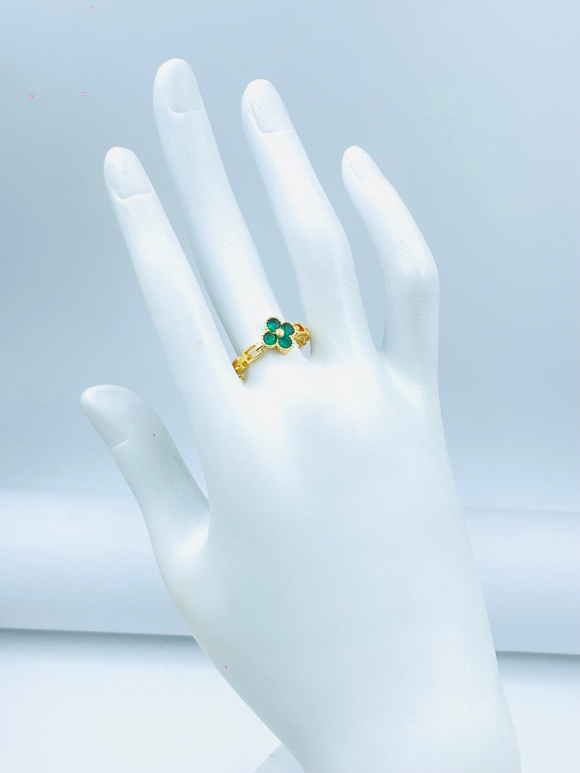 Elegant Gold Plated Green Clover Ring for Women