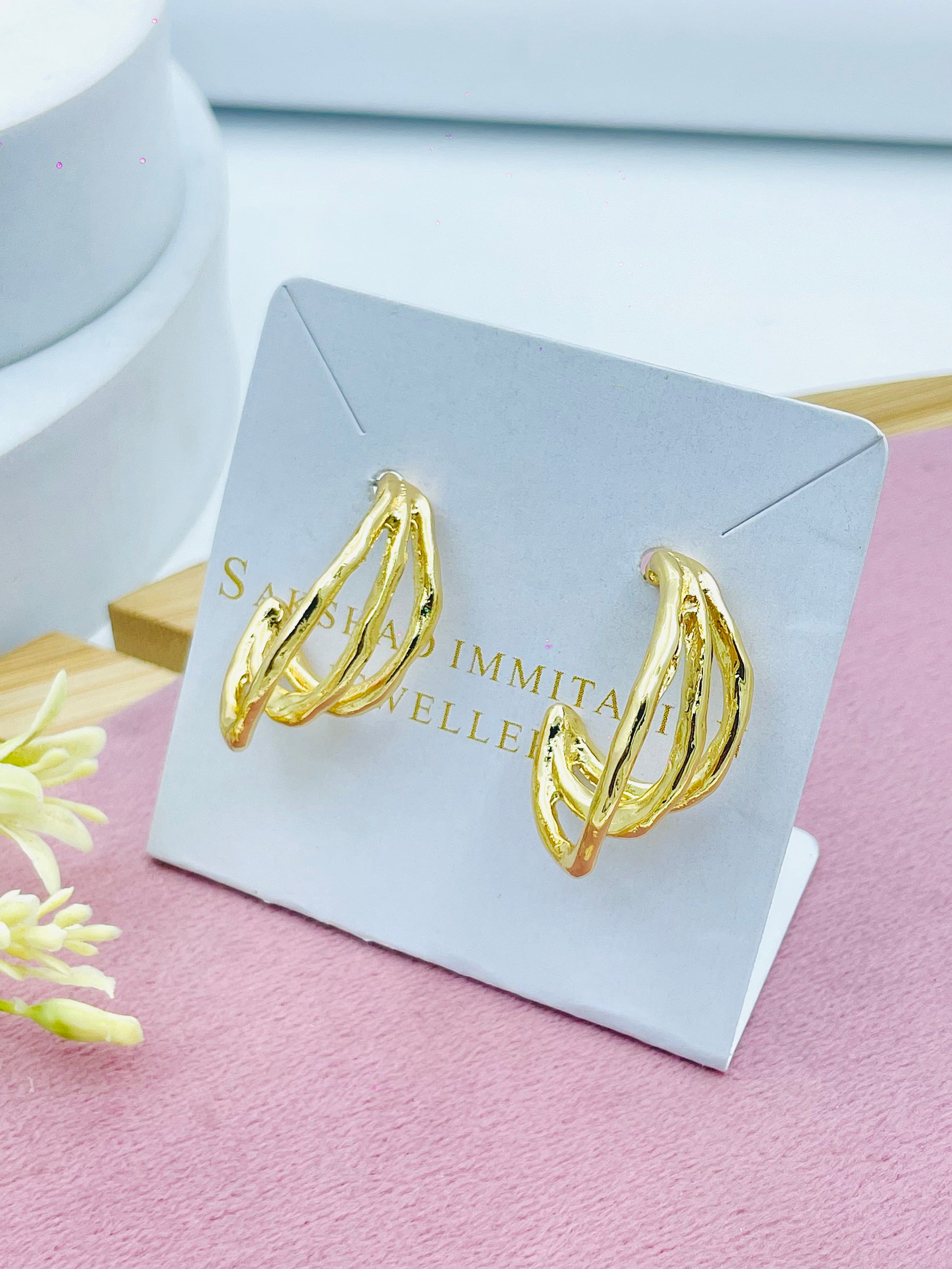 GoldTone Wave Design Earrings  Stylish Imitation Jewelry