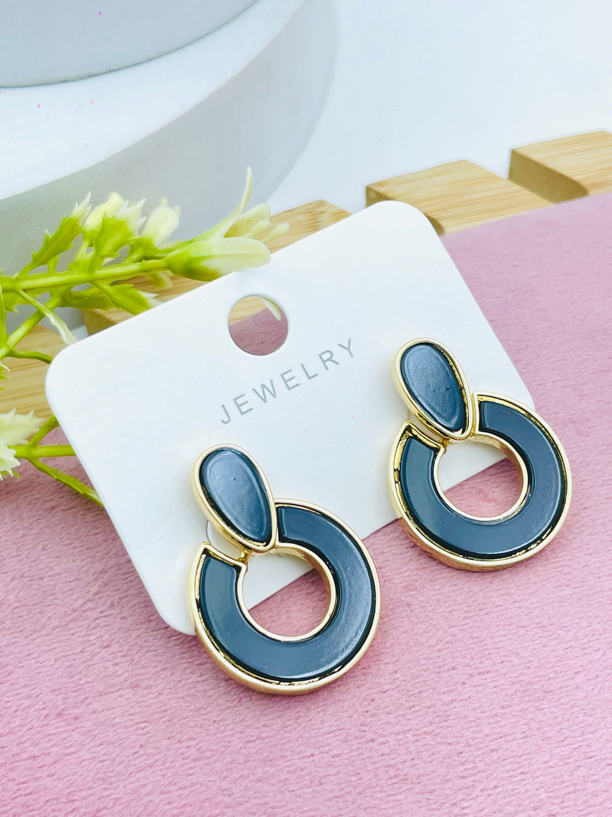 Stylish Blue and Gold Circular Earrings