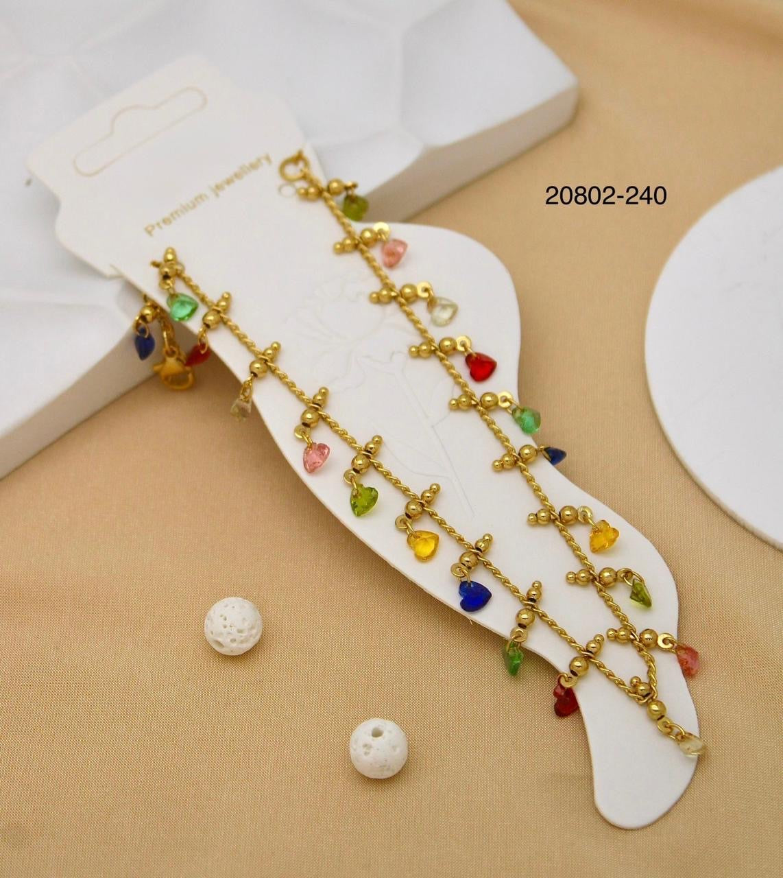 Multicolor Heart Anklet for Women – Gold Chain Jewelry