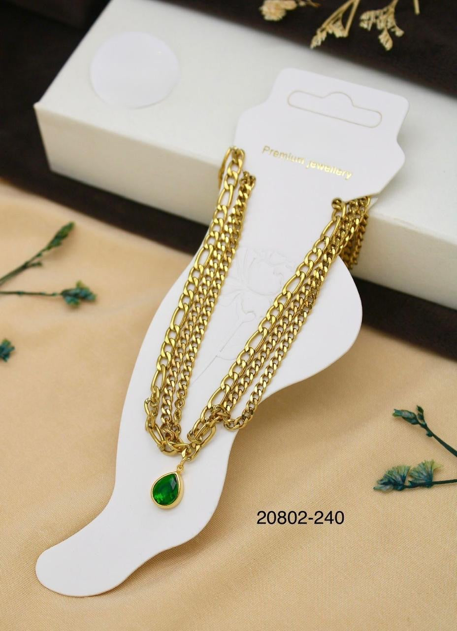 Gold Green Stone Anklet – Women’s Layered Chain Jewelry