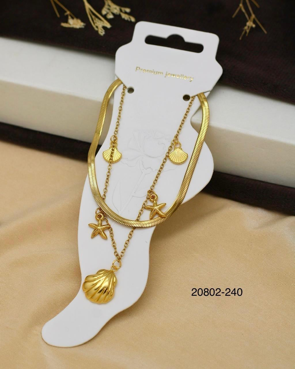 Gold Sea Shell Anklet – Starfish Charm Layered Foot Jewelry