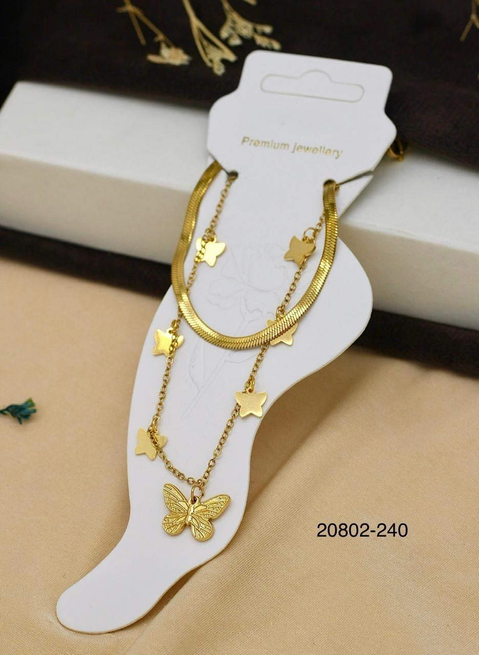 Gold Butterfly Charm Anklet – Layered Women’s Foot Jewellery