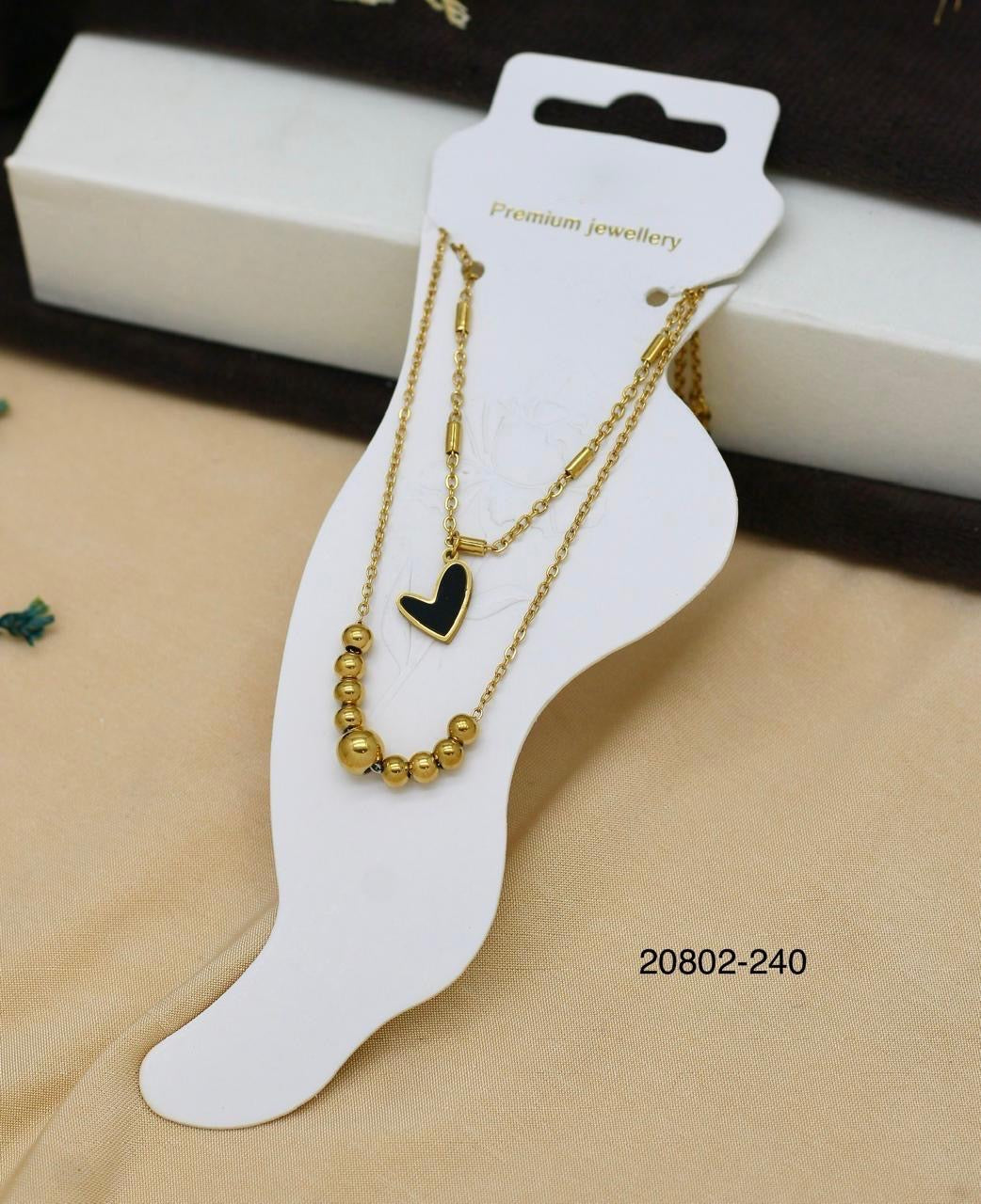 Gold Black Heart Anklet for Women – Beaded Chain Jewelry