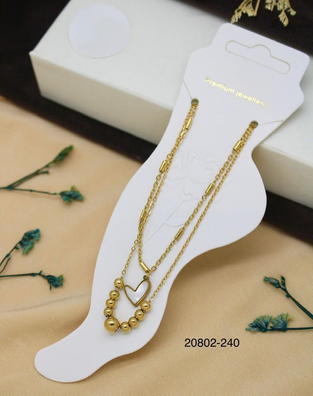 Gold Heart Anklet with Beads – Women’s Foot Jewelry