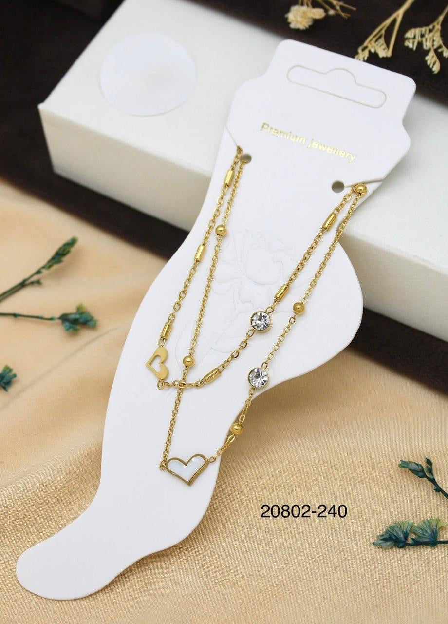 Gold Heart Anklet with Stones – Women’s Chain Jewelry