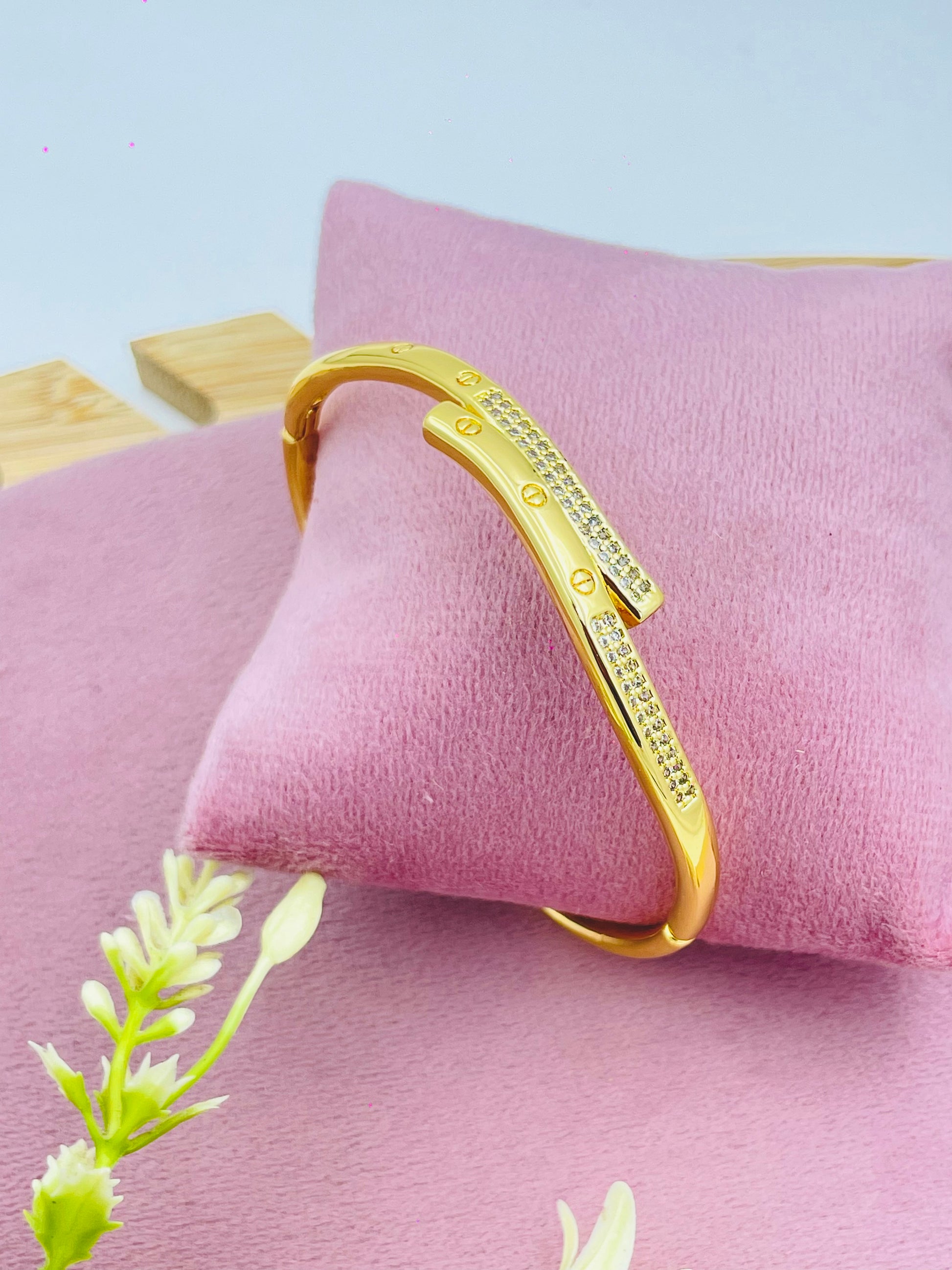 Elegant Gold Plated Bangle with Crystal Accents