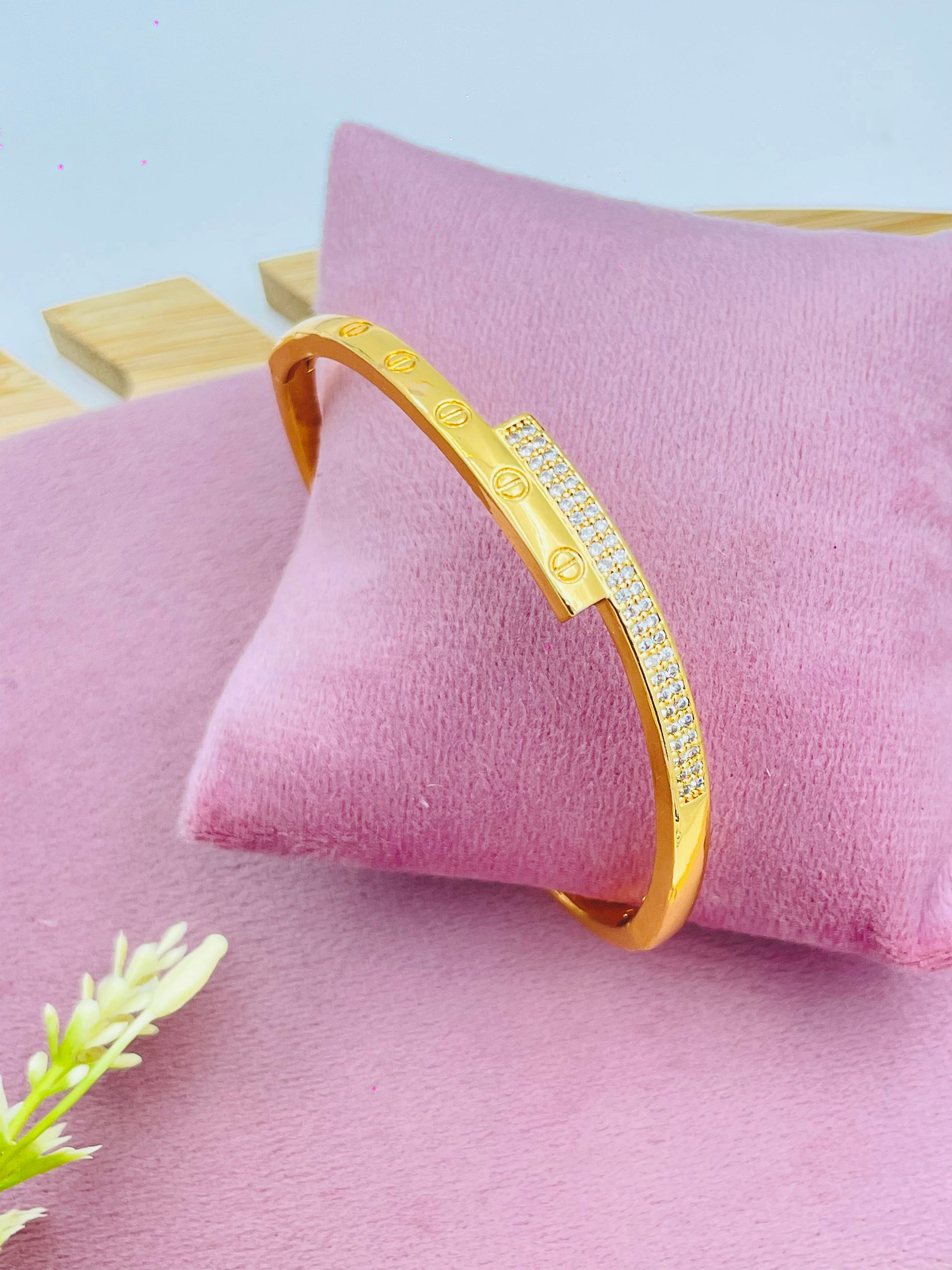Elegant Gold Plated Bangle with Crystal Inlay