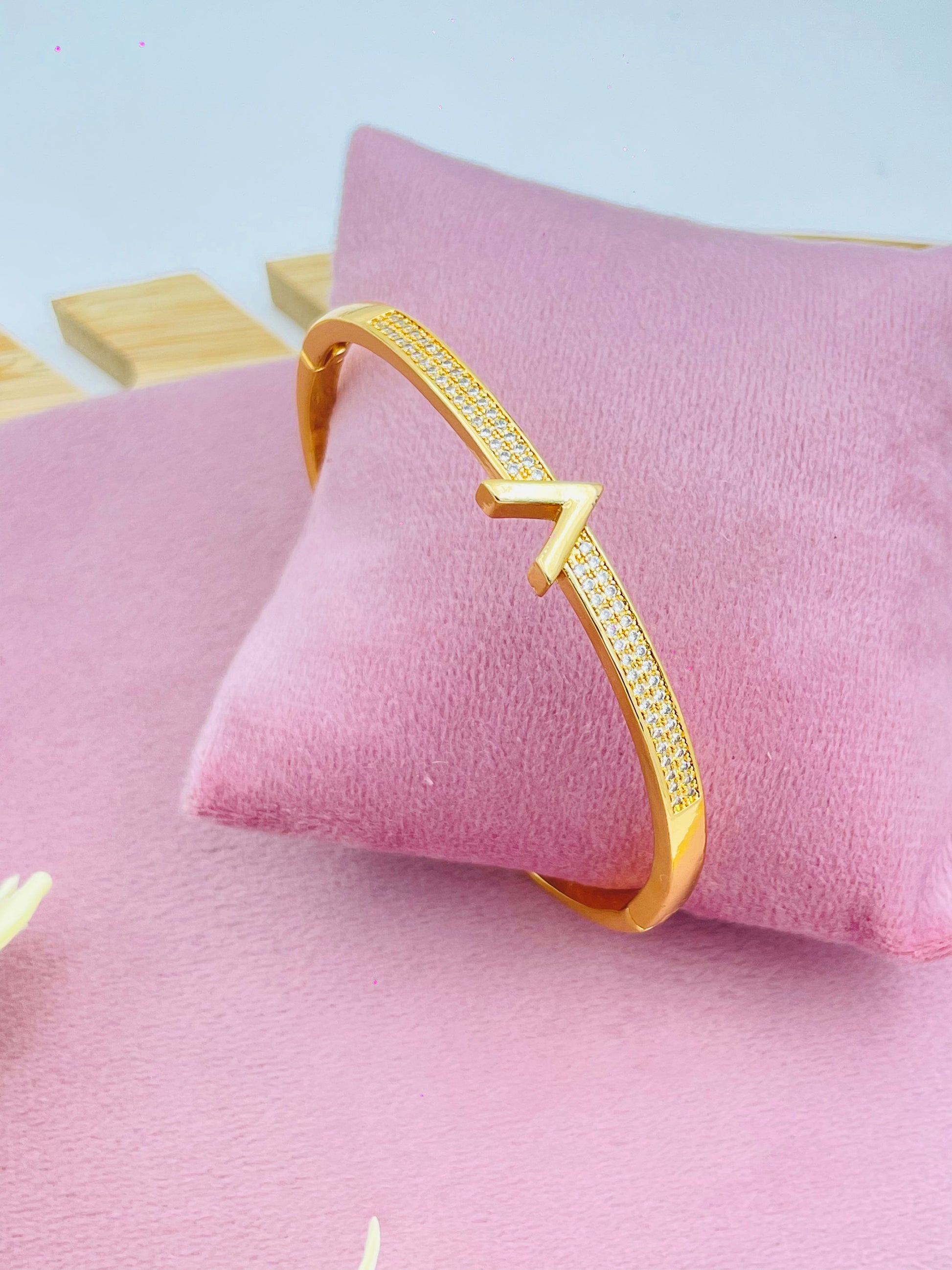 Elegant Gold Plated V Shape Bracelet with CZ Stones | Stylish Women's Jewelry