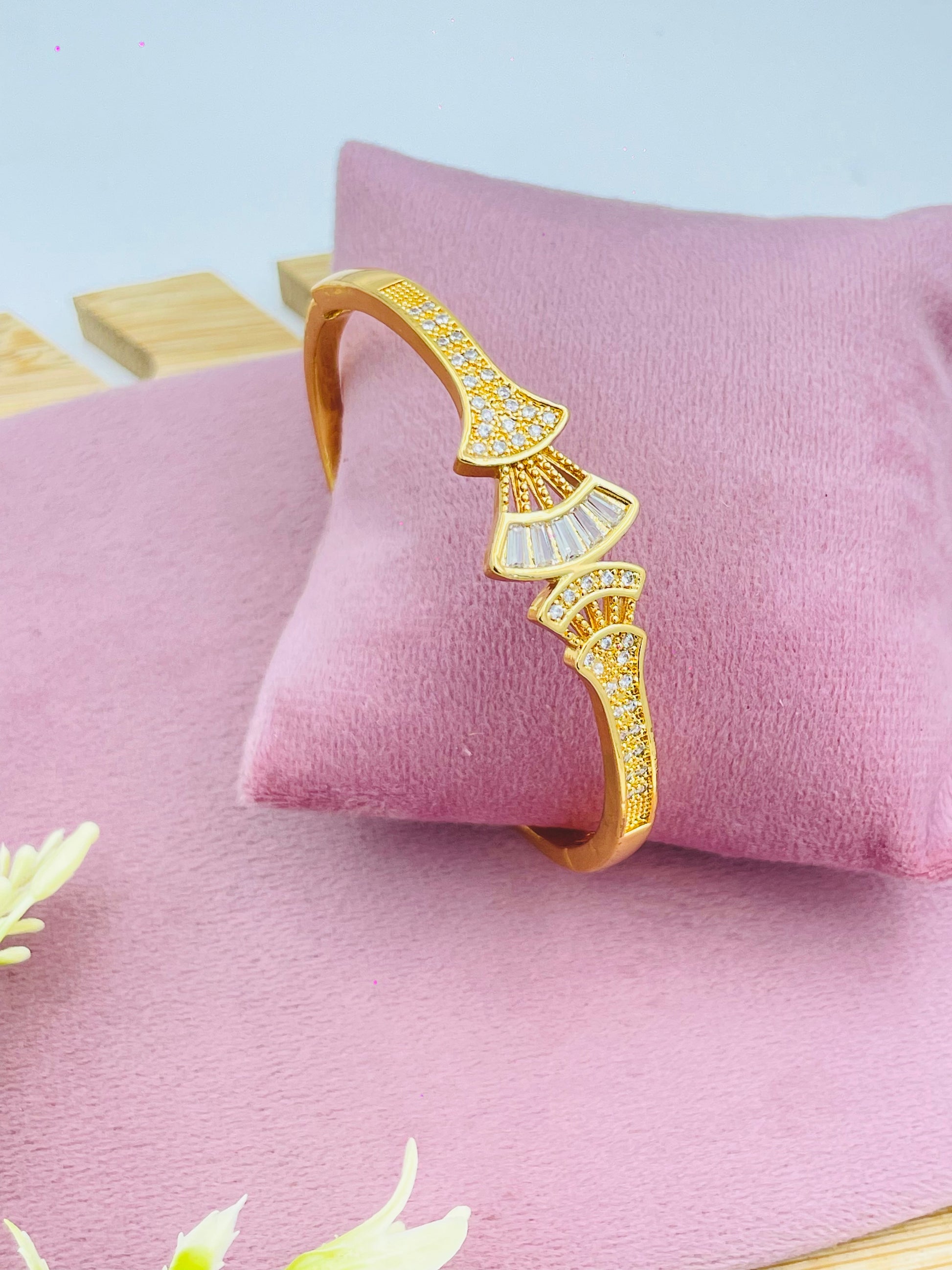 Designer Gold Plated Bracelet with Fan-Shaped CZ Detailing | Elegant Women’s Jewelry