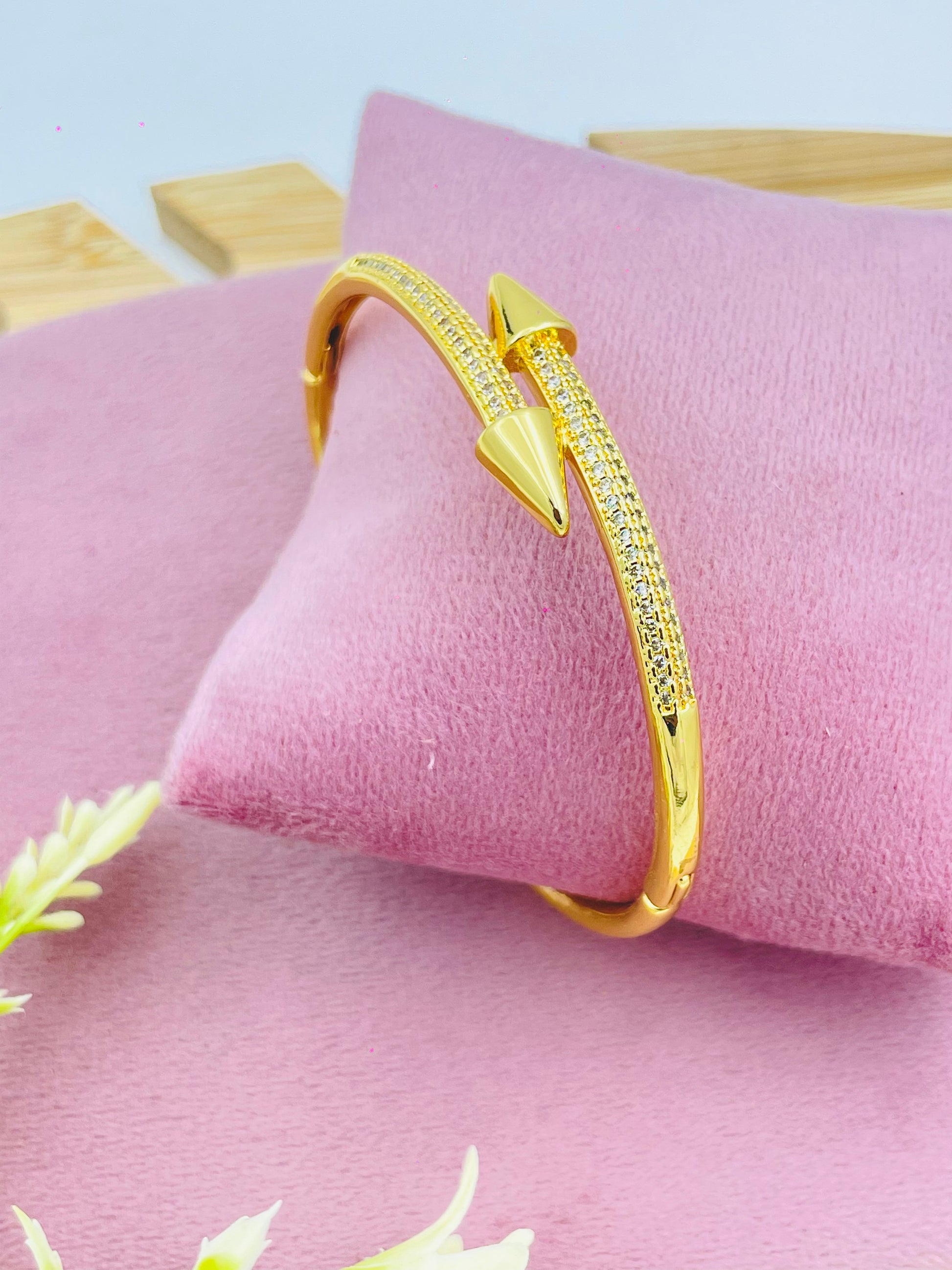Stylish Gold Plated Arrow Tip Bracelet with CZ Stones | Trendy Women’s Jewelry