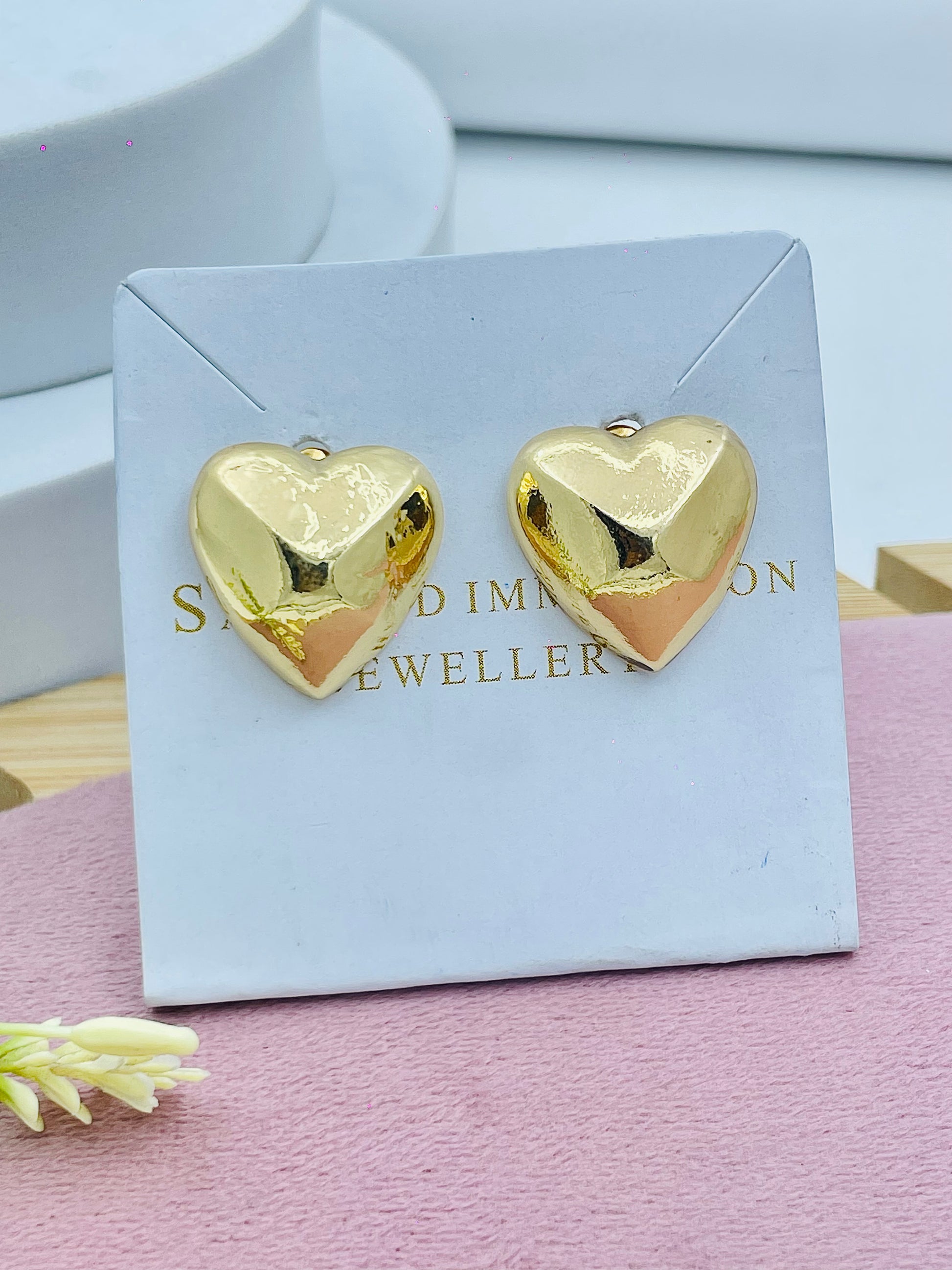 Elegant Gold Heart Stud Earrings