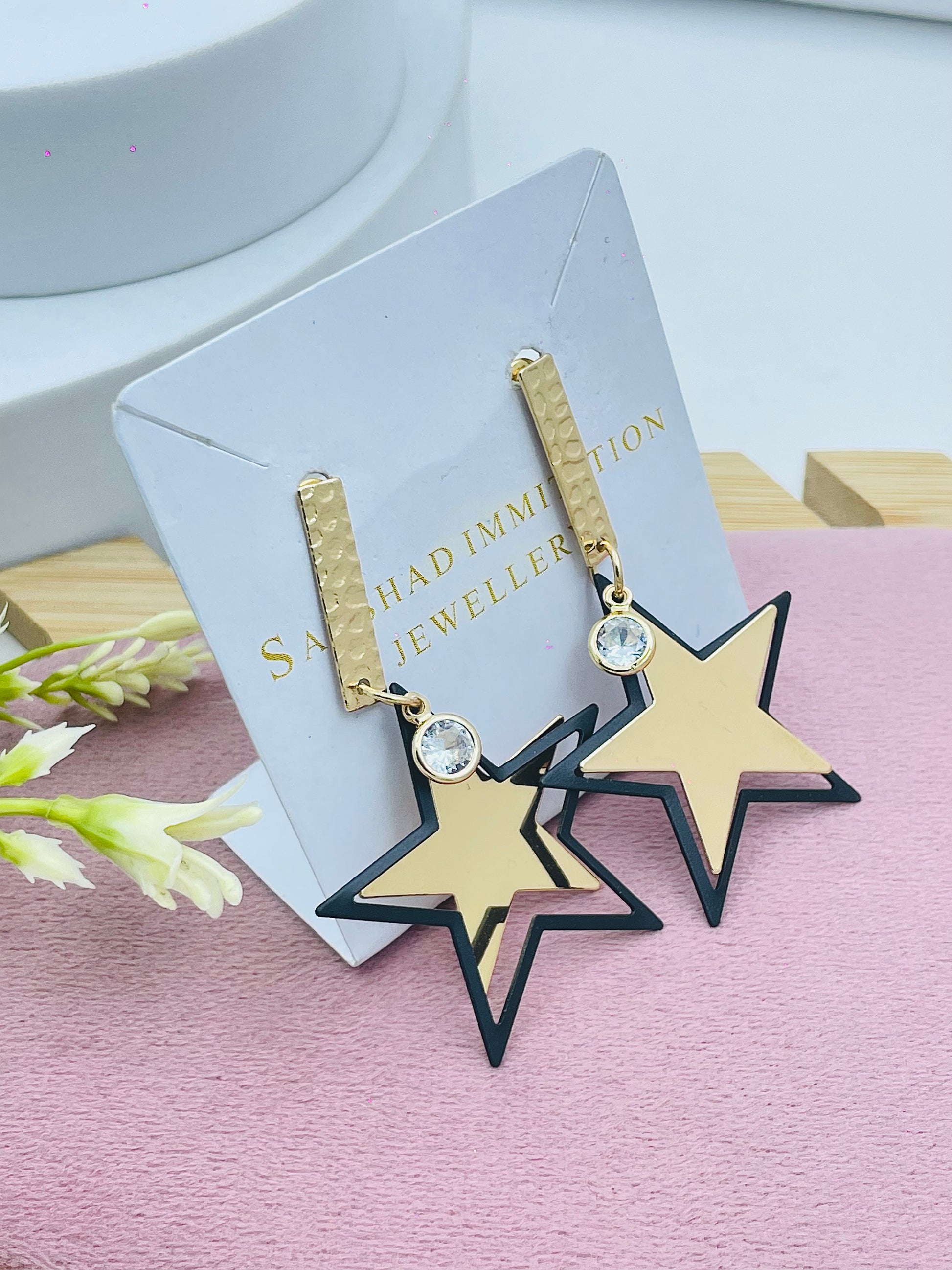 Stylish Gold Star Drop Earrings