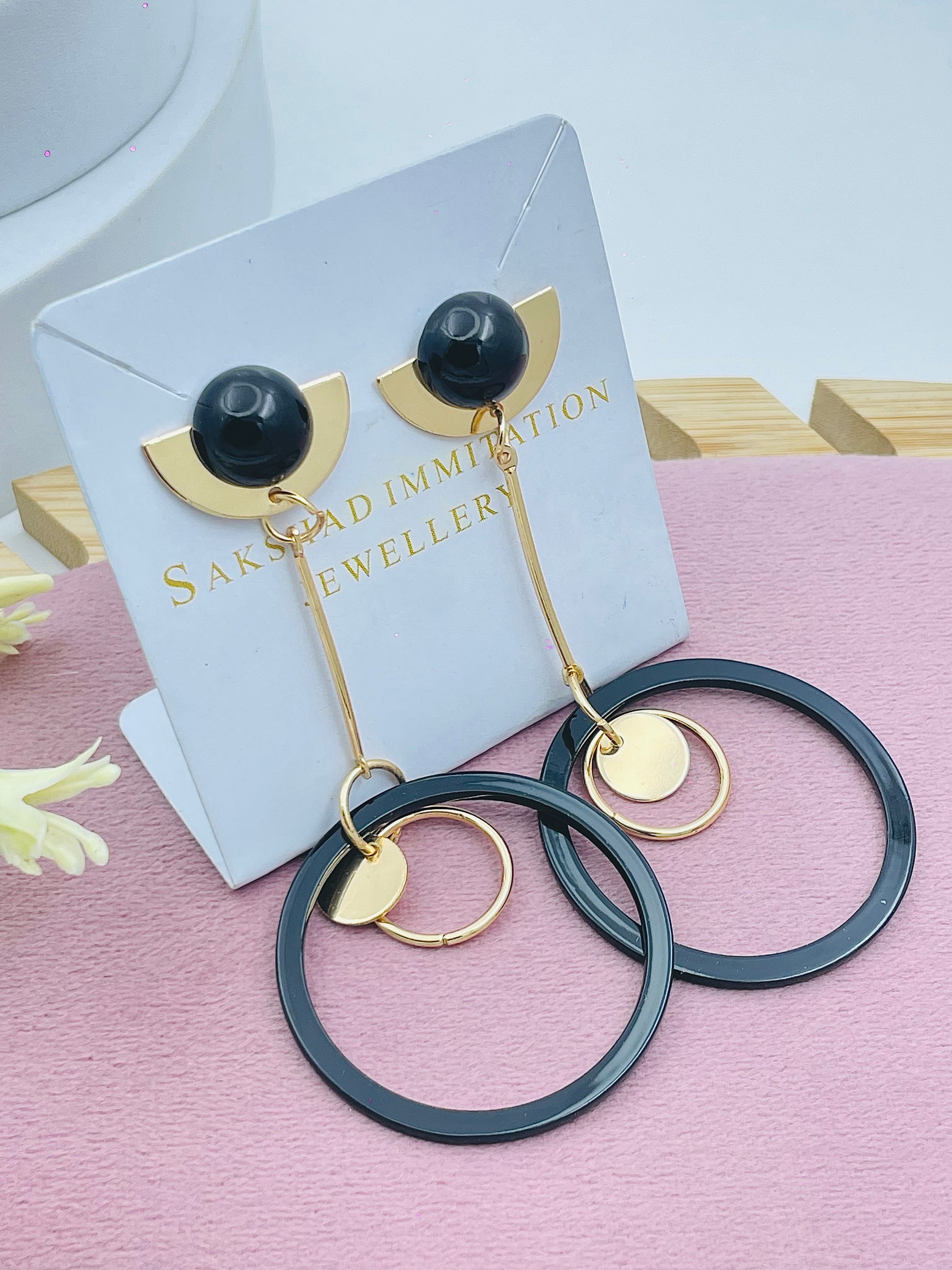 Black and Gold Geometric Dangle Earrings  Sleek Design