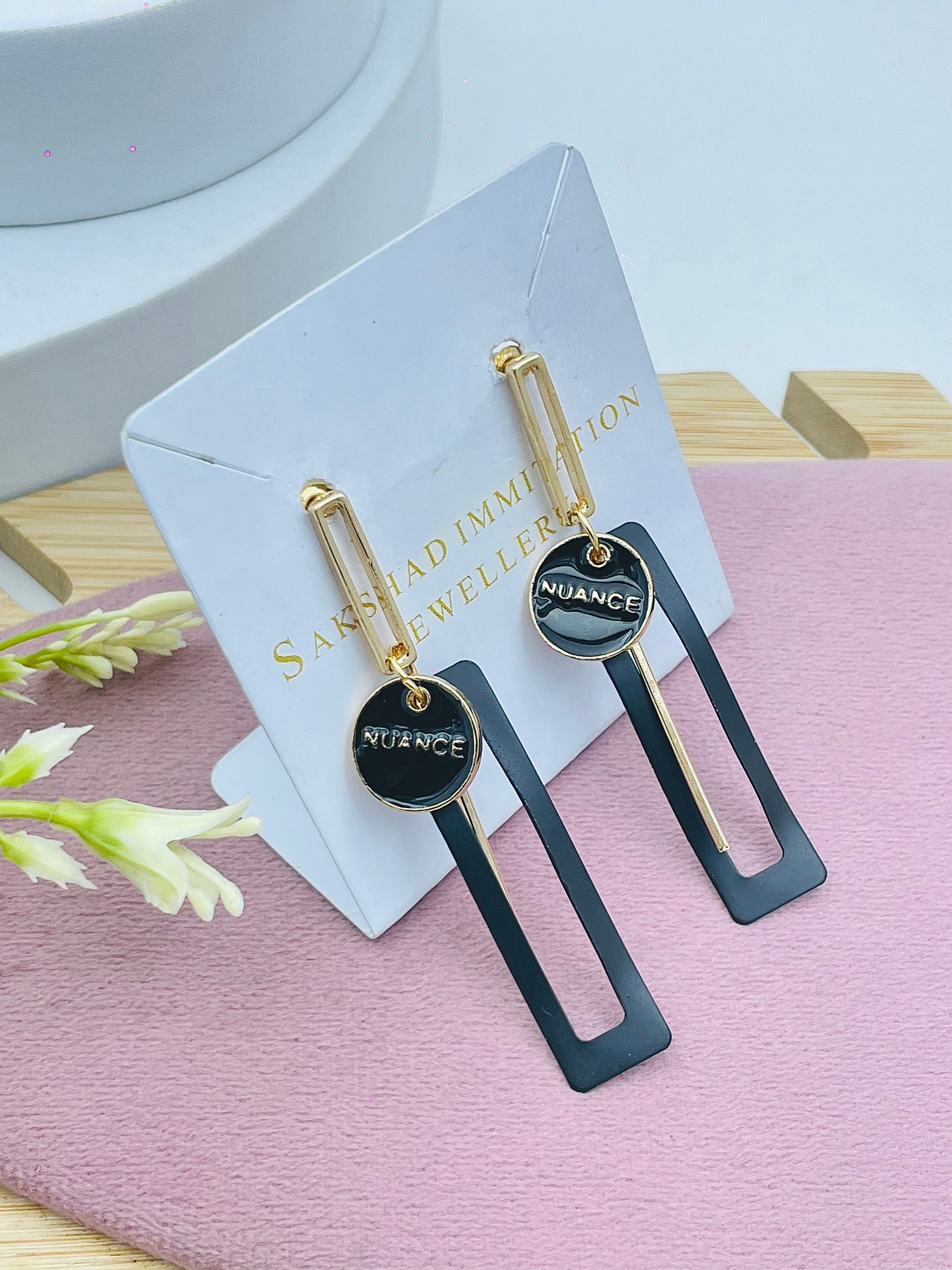 Black and Gold Geometric Earrings  Elegant Fashion Jewelry