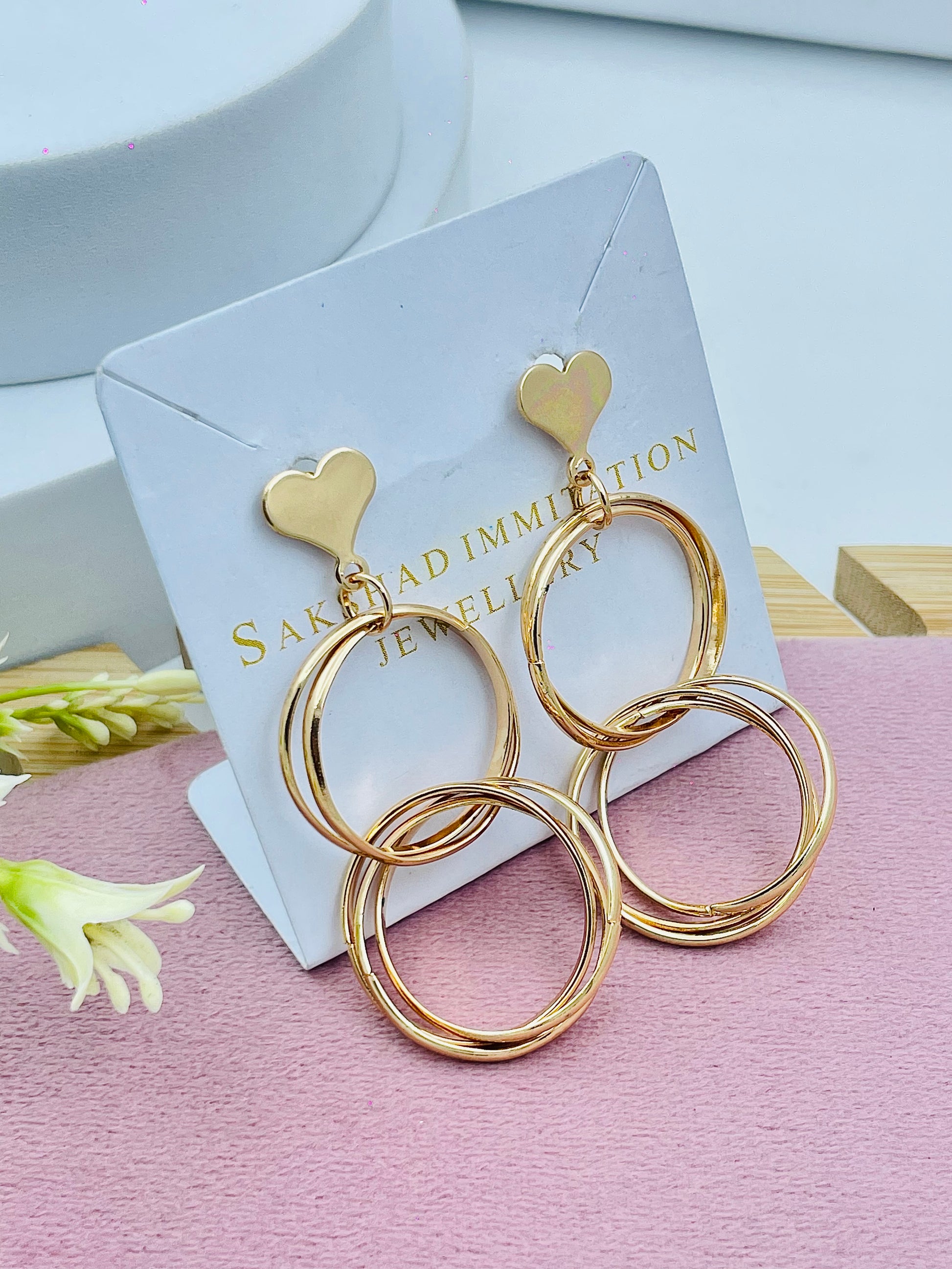 Elegant Gold Heart Double Hoop Earrings