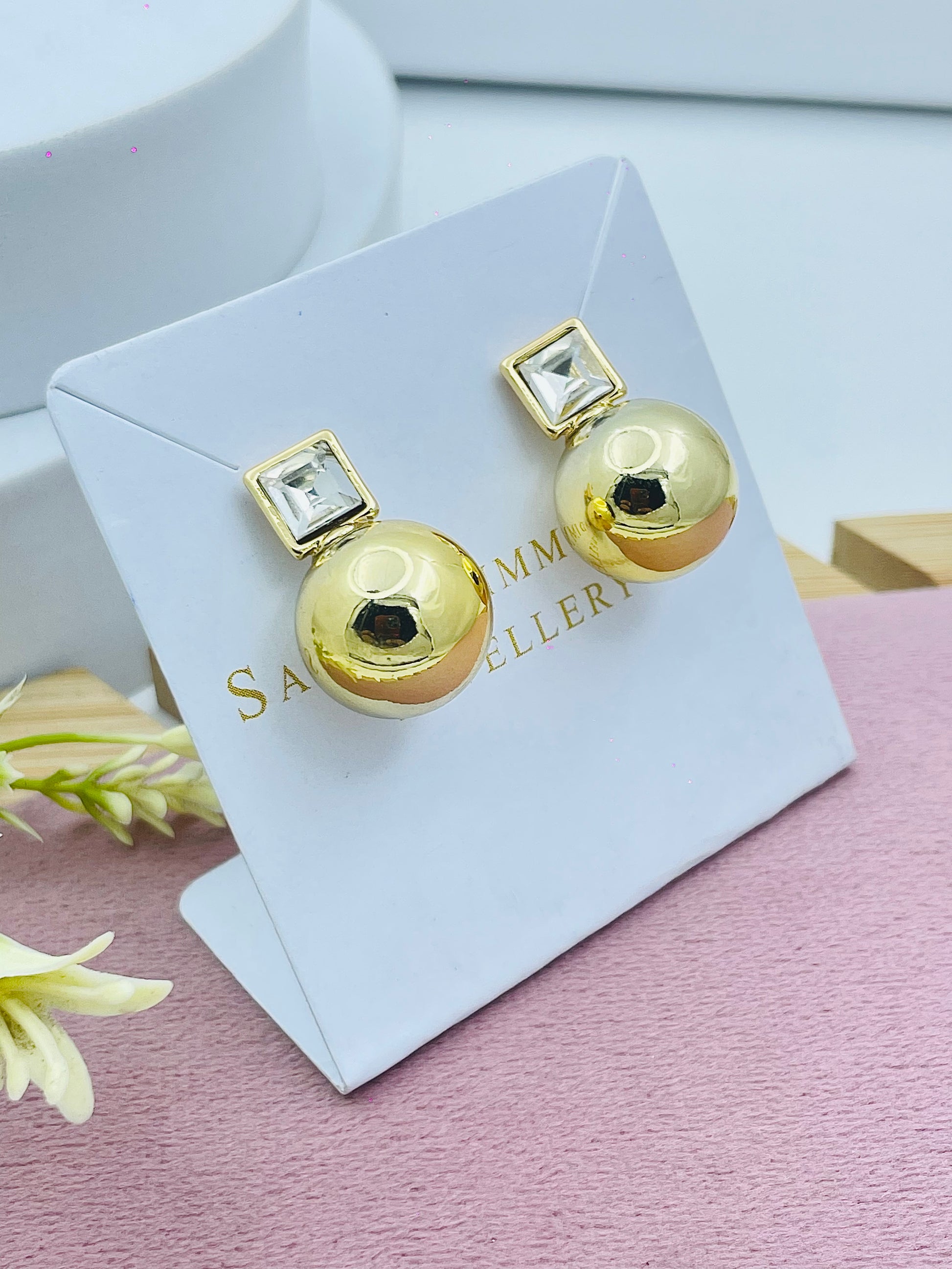 Elegant Gold and Crystal Stud Earrings
