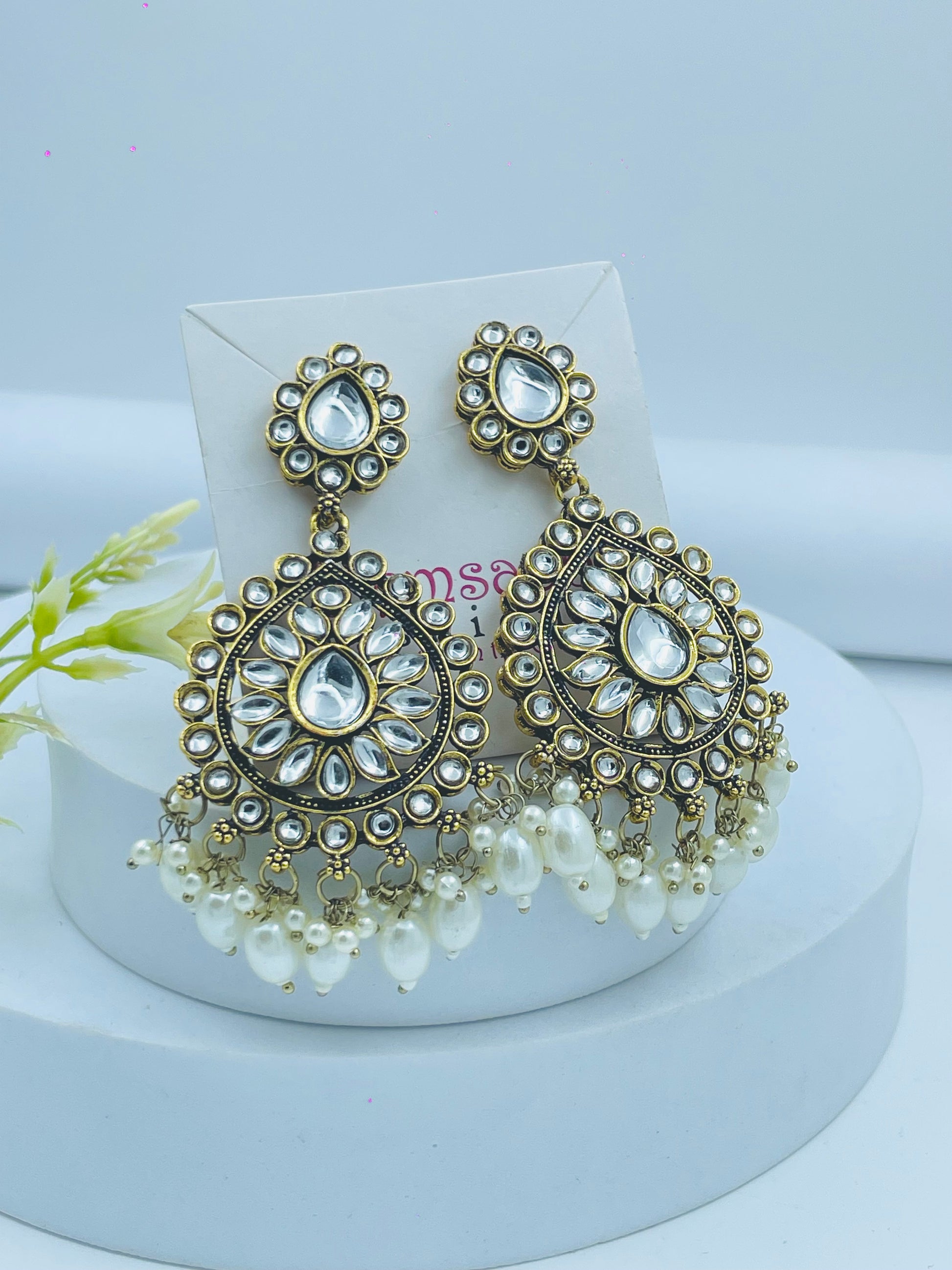 Elegant Traditional Kundan Chandbali Earrings