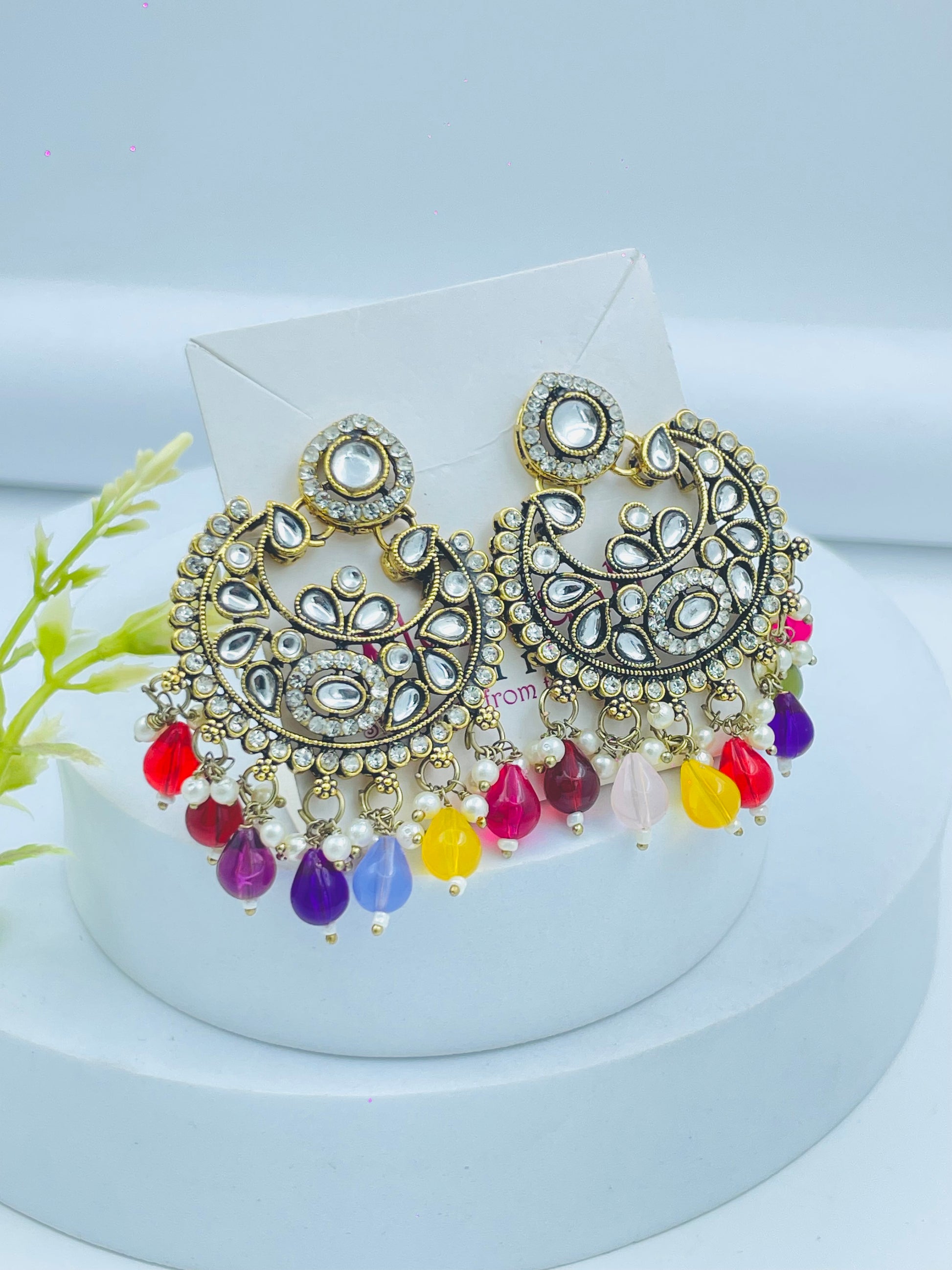 Elegant Multicolor Kundan Chandbali Earrings