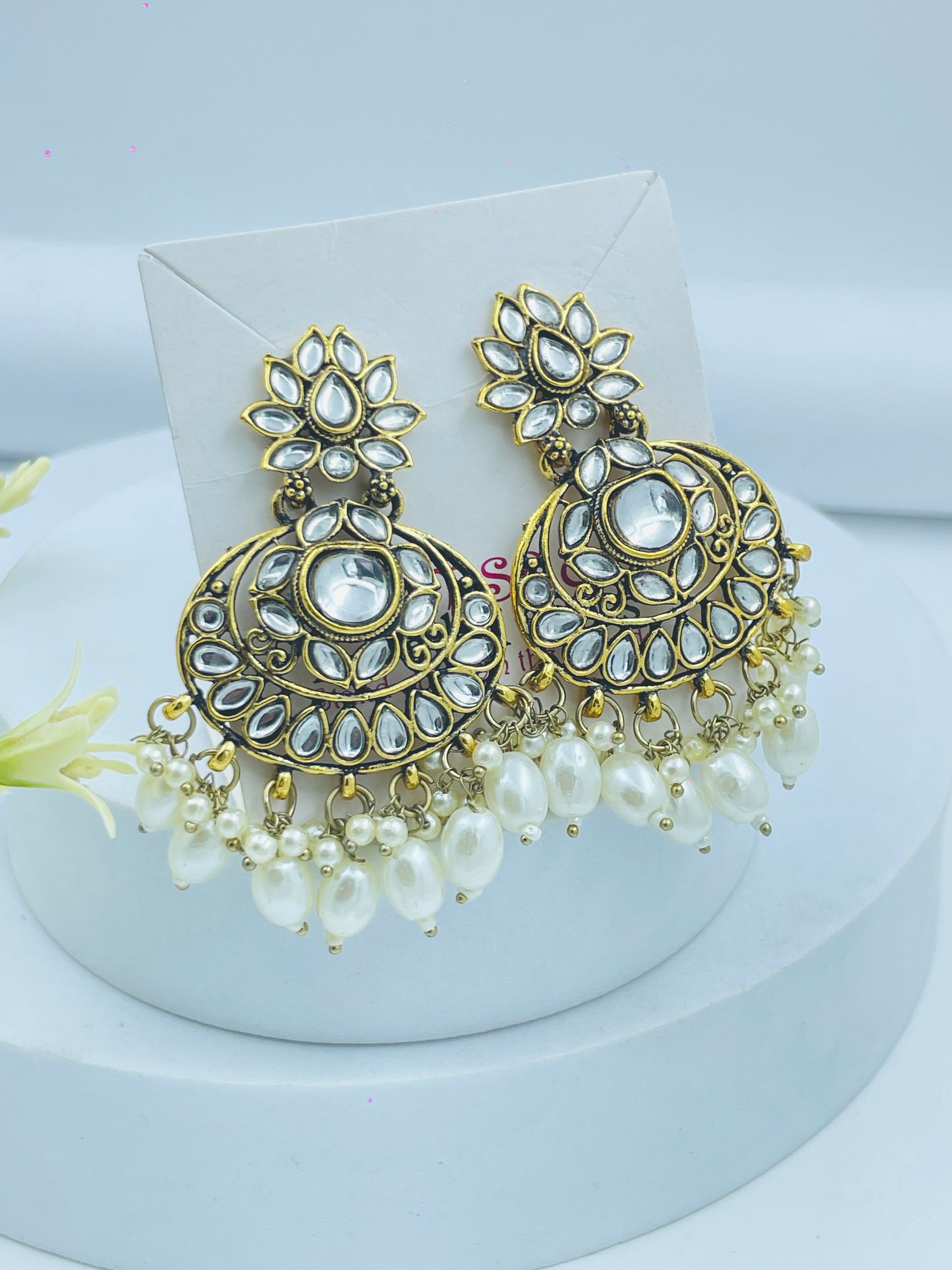 Kundan Pearl Chandbali Earrings  Traditional Jewelry