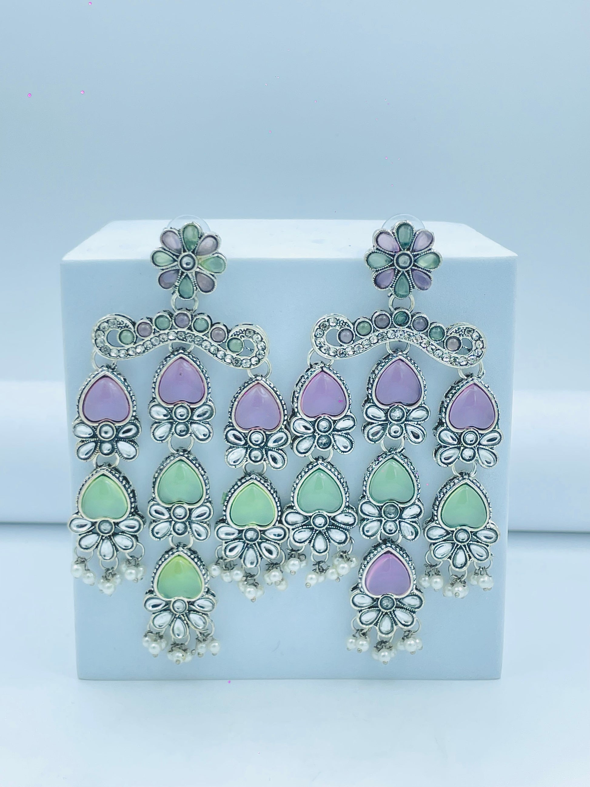 Pastel Floral Chandelier Earrings  Elegant Jewelry