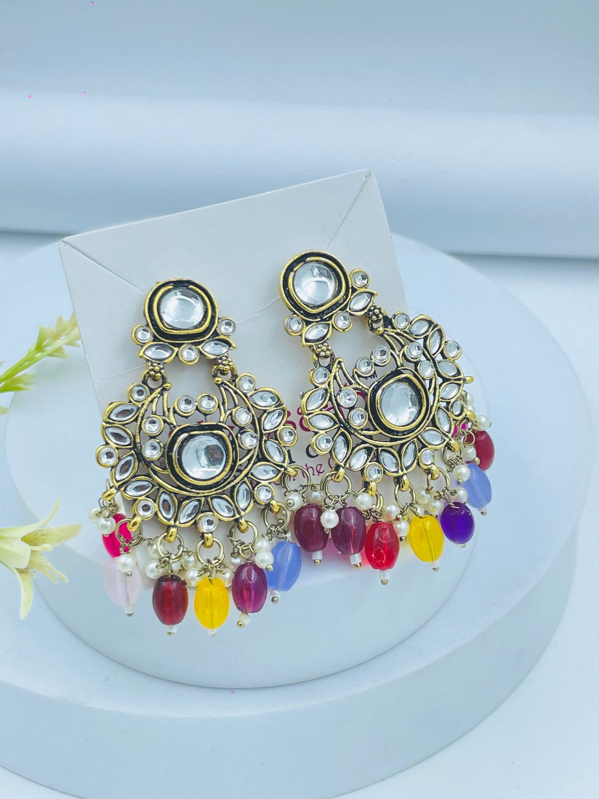 Elegant Multicolor Kundan Chandbali Earrings